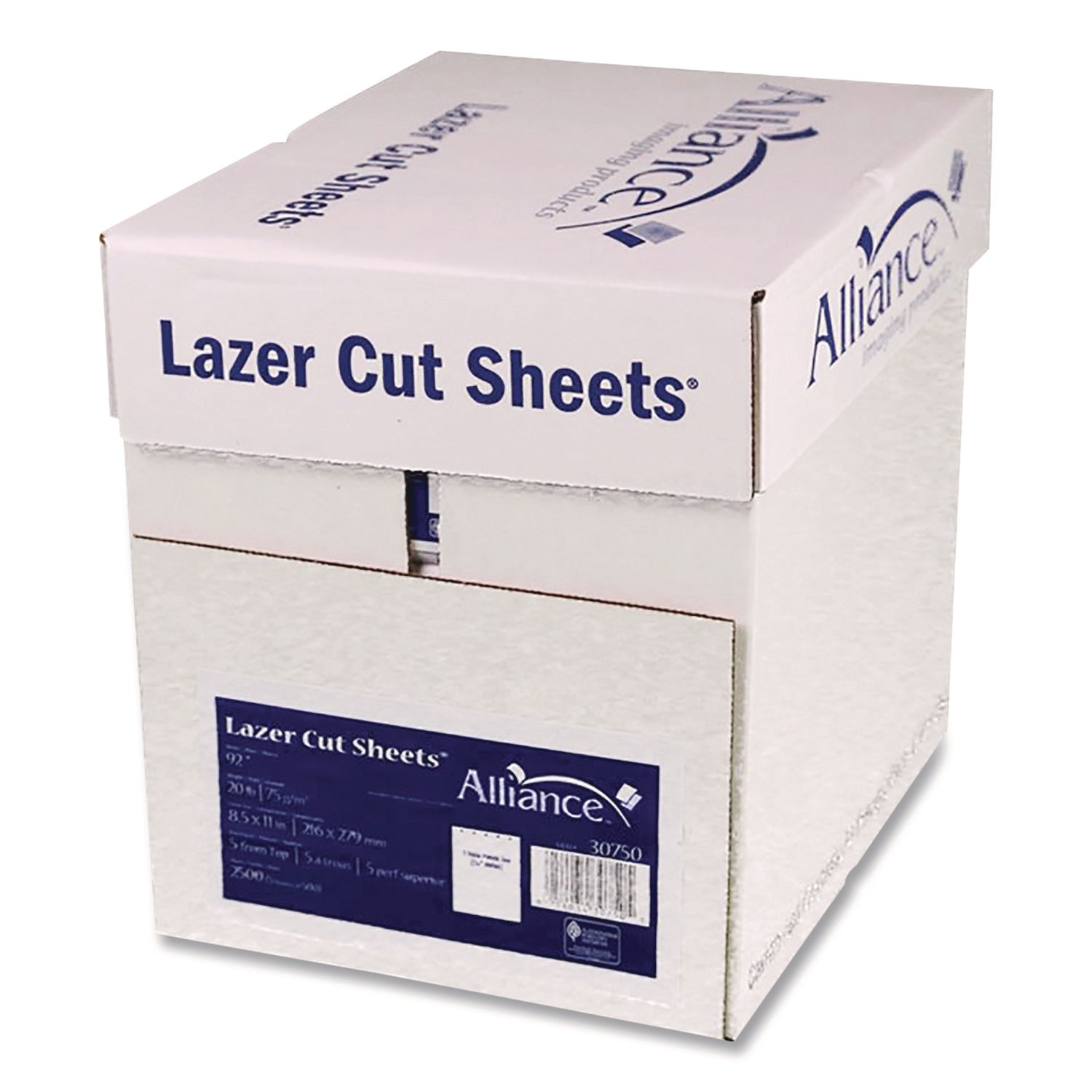 Laser Cut Sheets, 92 Bright, Side: 5-Hole Punched, 20 lb Bond Weight, 8.5 x 11, White, 500 Sheets/Ream, 5 Reams/Carton