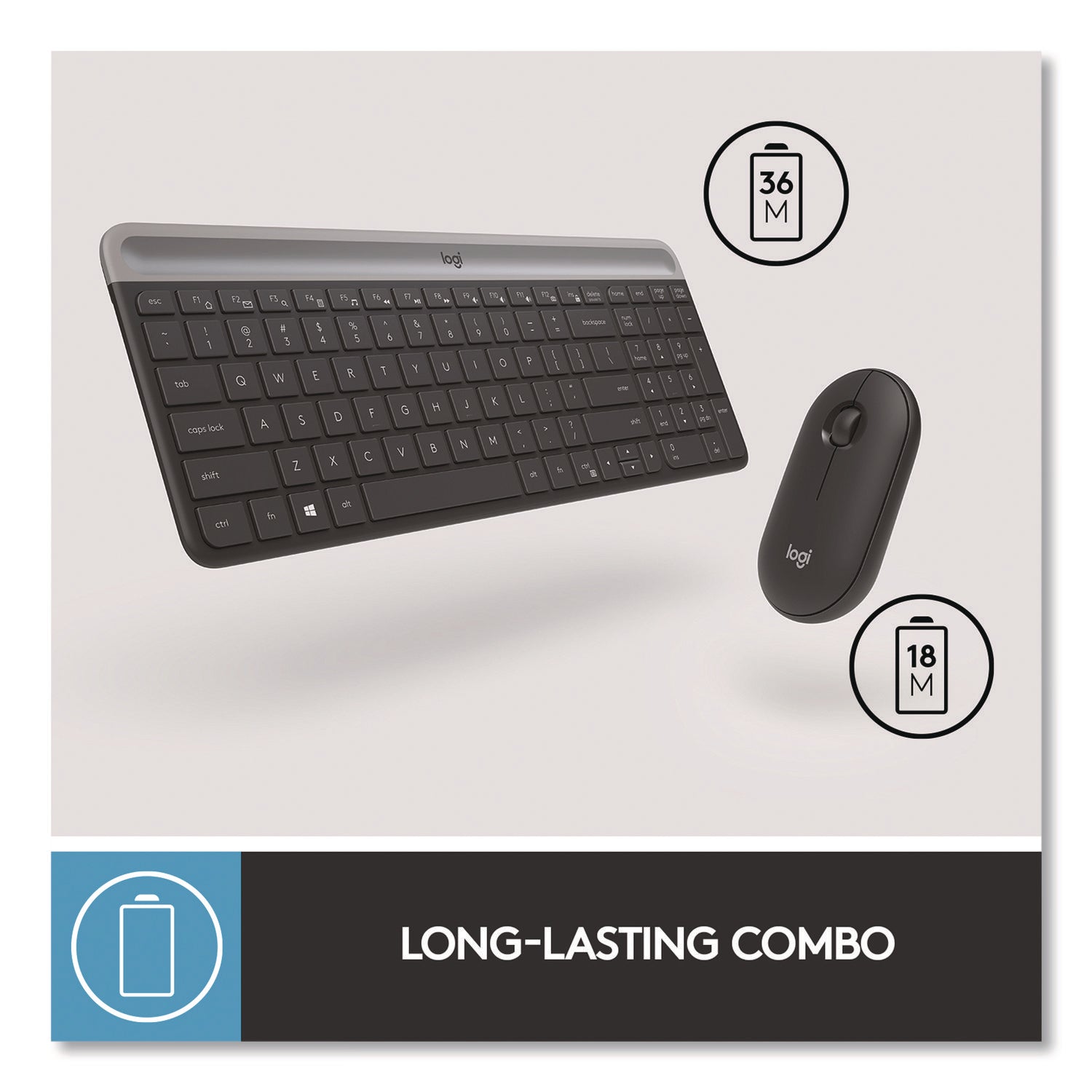 USB Scissors Wireless RF 2.40 GHz Keyboard - English - Graphite - USB Wireless RF Mouse - Optical - 1000 dpi - Scroll Wheel - Graphite - Symmetrical - AA, AAA - Compatible with Desktop Computer, Notebook for PC - 1 Each