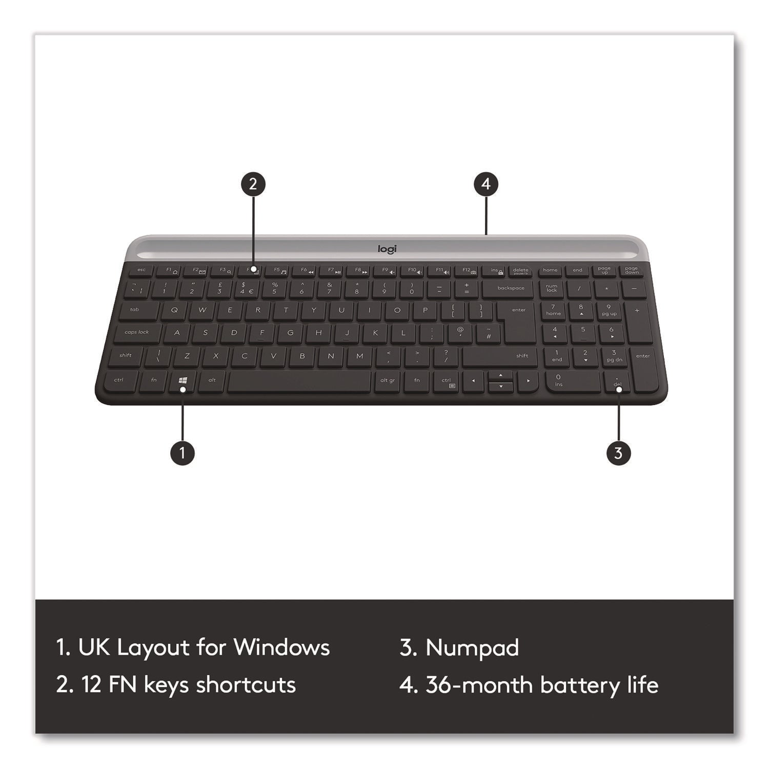 USB Scissors Wireless RF 2.40 GHz Keyboard - English - Graphite - USB Wireless RF Mouse - Optical - 1000 dpi - Scroll Wheel - Graphite - Symmetrical - AA, AAA - Compatible with Desktop Computer, Notebook for PC - 1 Each