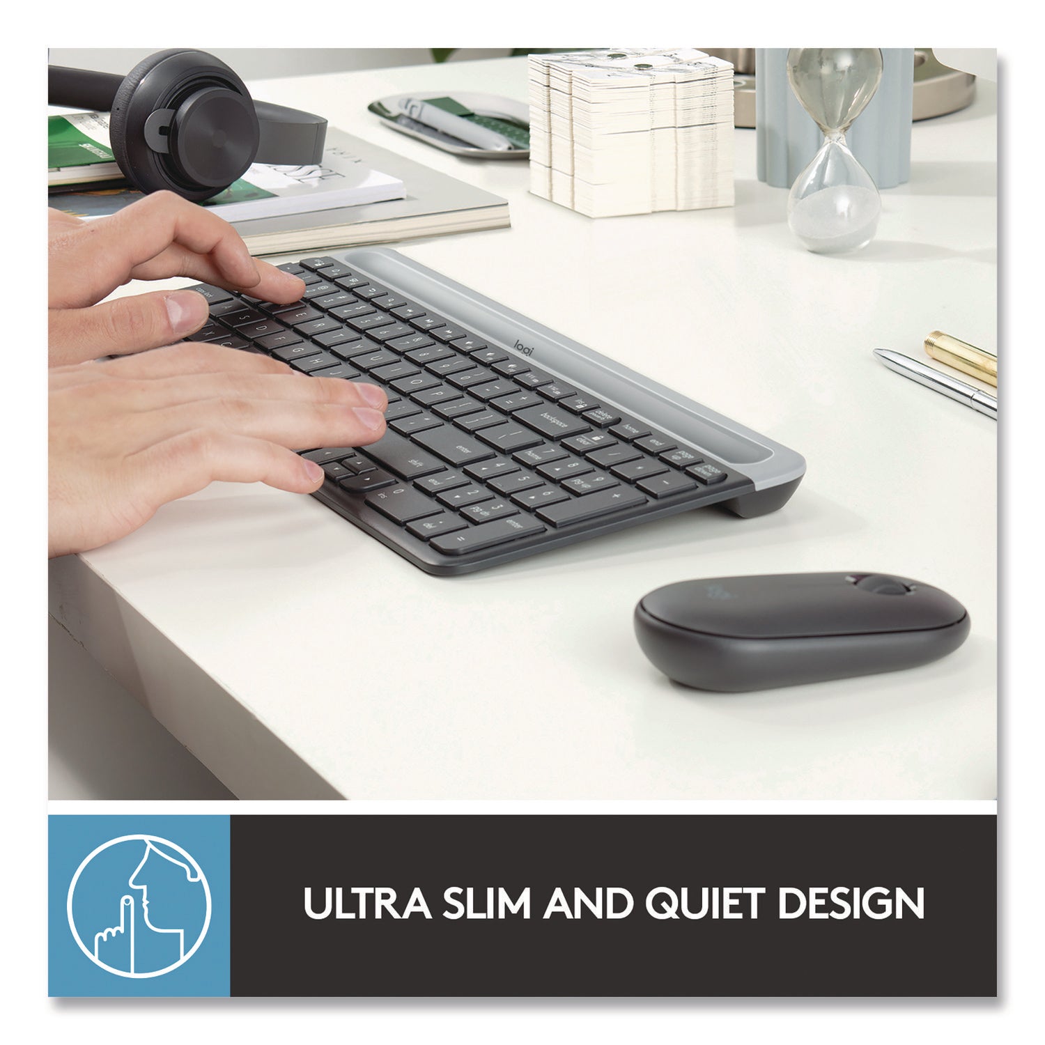 USB Scissors Wireless RF 2.40 GHz Keyboard - English - Graphite - USB Wireless RF Mouse - Optical - 1000 dpi - Scroll Wheel - Graphite - Symmetrical - AA, AAA - Compatible with Desktop Computer, Notebook for PC - 1 Each