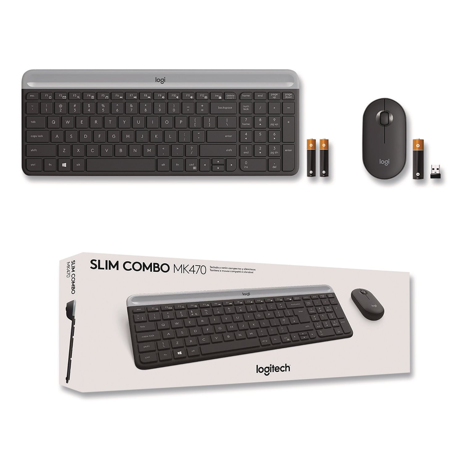 USB Scissors Wireless RF 2.40 GHz Keyboard - English - Graphite - USB Wireless RF Mouse - Optical - 1000 dpi - Scroll Wheel - Graphite - Symmetrical - AA, AAA - Compatible with Desktop Computer, Notebook for PC - 1 Each