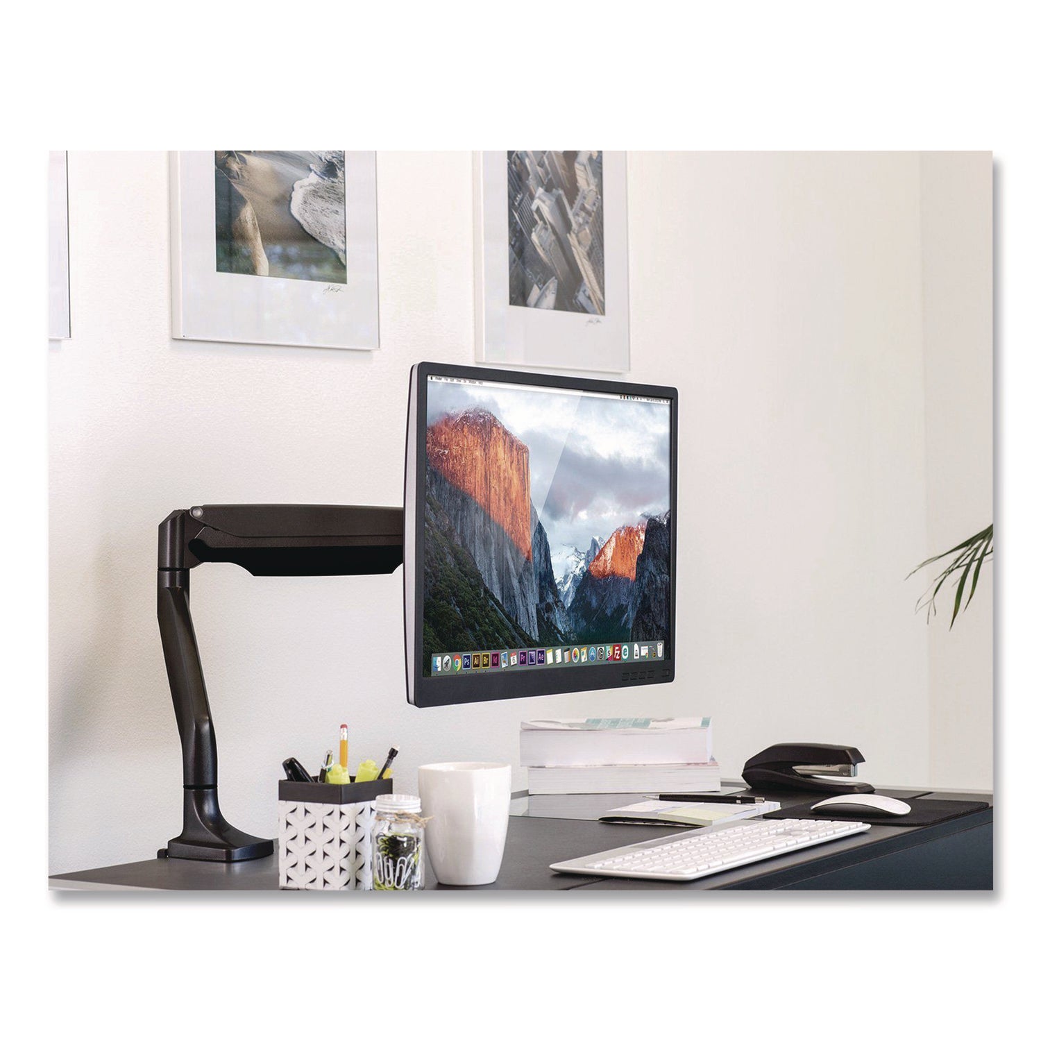 Single Monitor Gas-Spring Mounting Arm, For 13" to 32" Monitors, 360 Degree Rotation, +/-45 Degree Tilt, Black, Supports 20lb