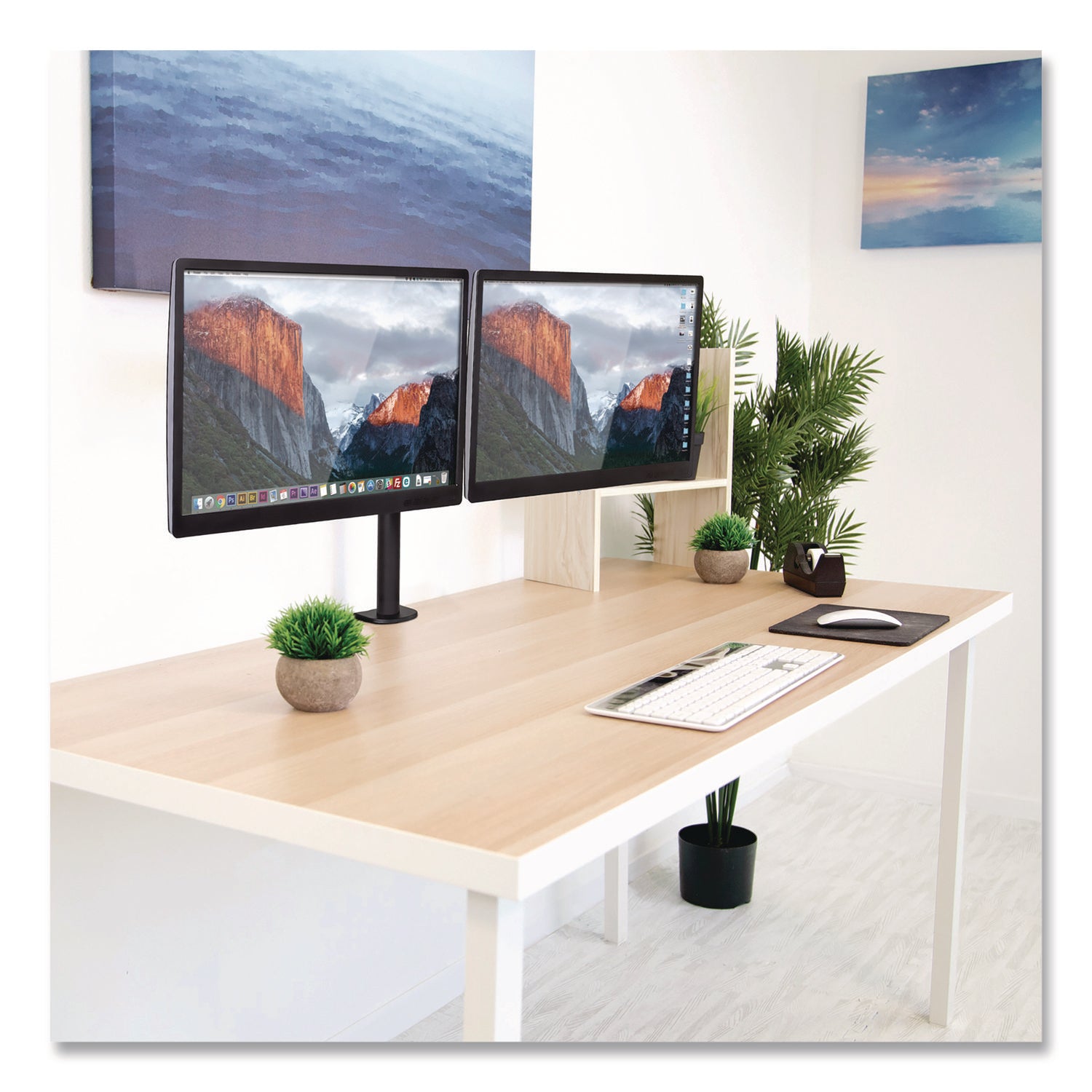 Full Motion Dual Monitor Desktop Mount, For 17" to 27" Monitors, 360 Degree Rotation, +/-90 Degree Tilt, Black, Supports 22lb