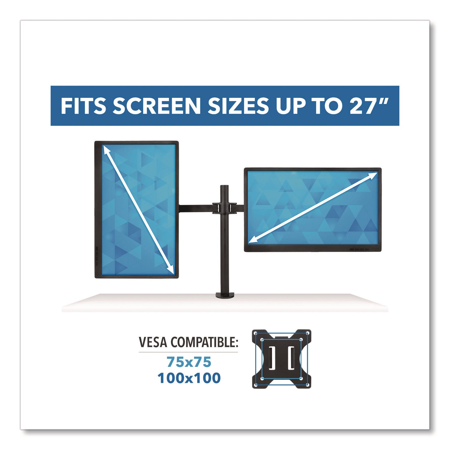 Full Motion Dual Monitor Desktop Mount, For 17" to 27" Monitors, 360 Degree Rotation, +/-90 Degree Tilt, Black, Supports 22lb
