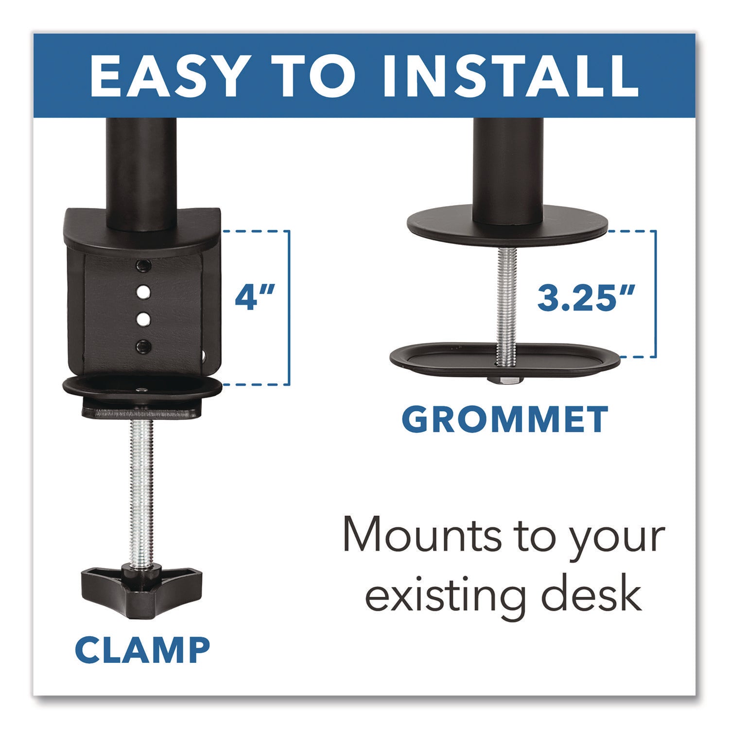 Full Motion Dual Monitor Desktop Mount, For 17" to 27" Monitors, 360 Degree Rotation, +/-90 Degree Tilt, Black, Supports 22lb