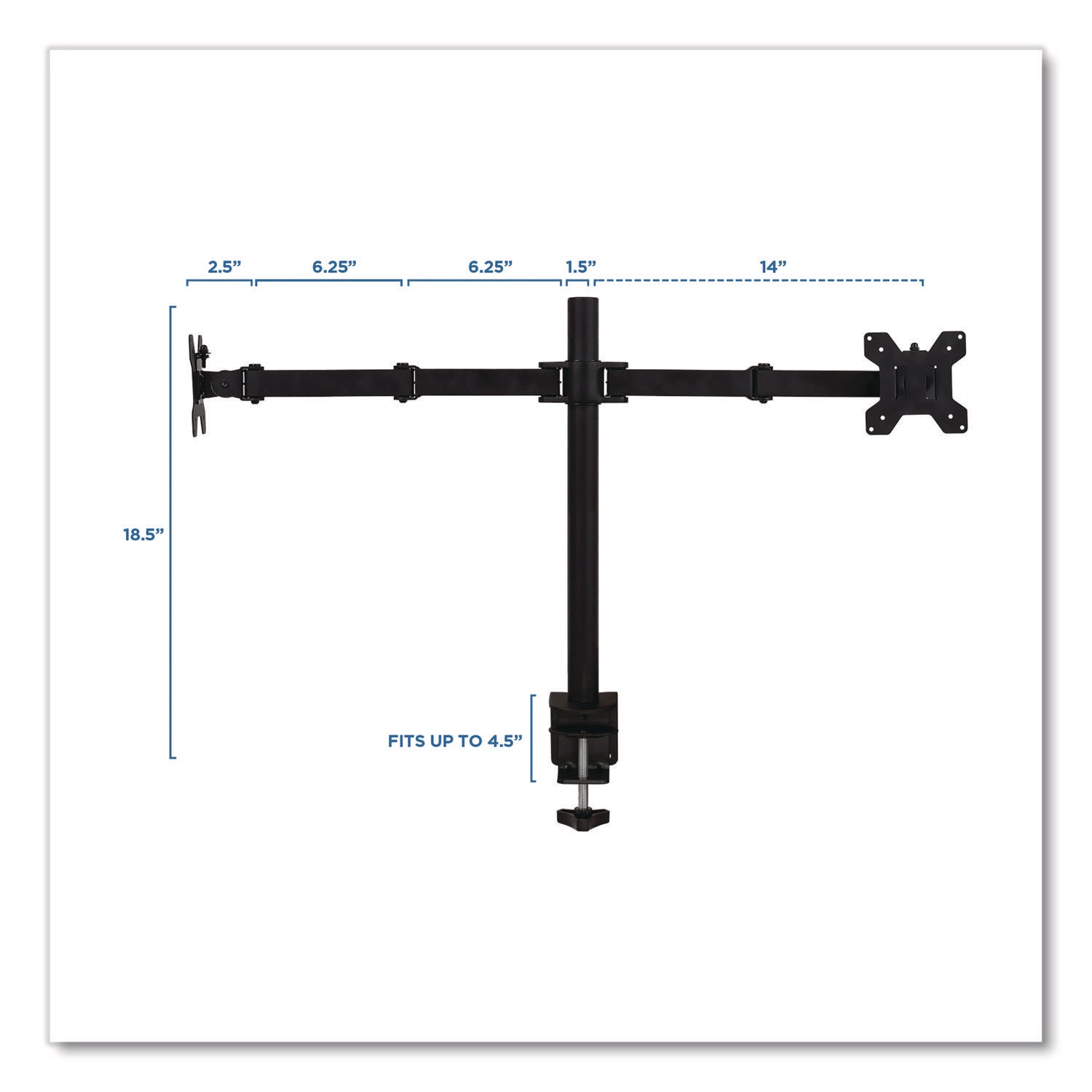 Full Motion Dual Monitor Desktop Mount, For 17" to 27" Monitors, 360 Degree Rotation, +/-90 Degree Tilt, Black, Supports 22lb