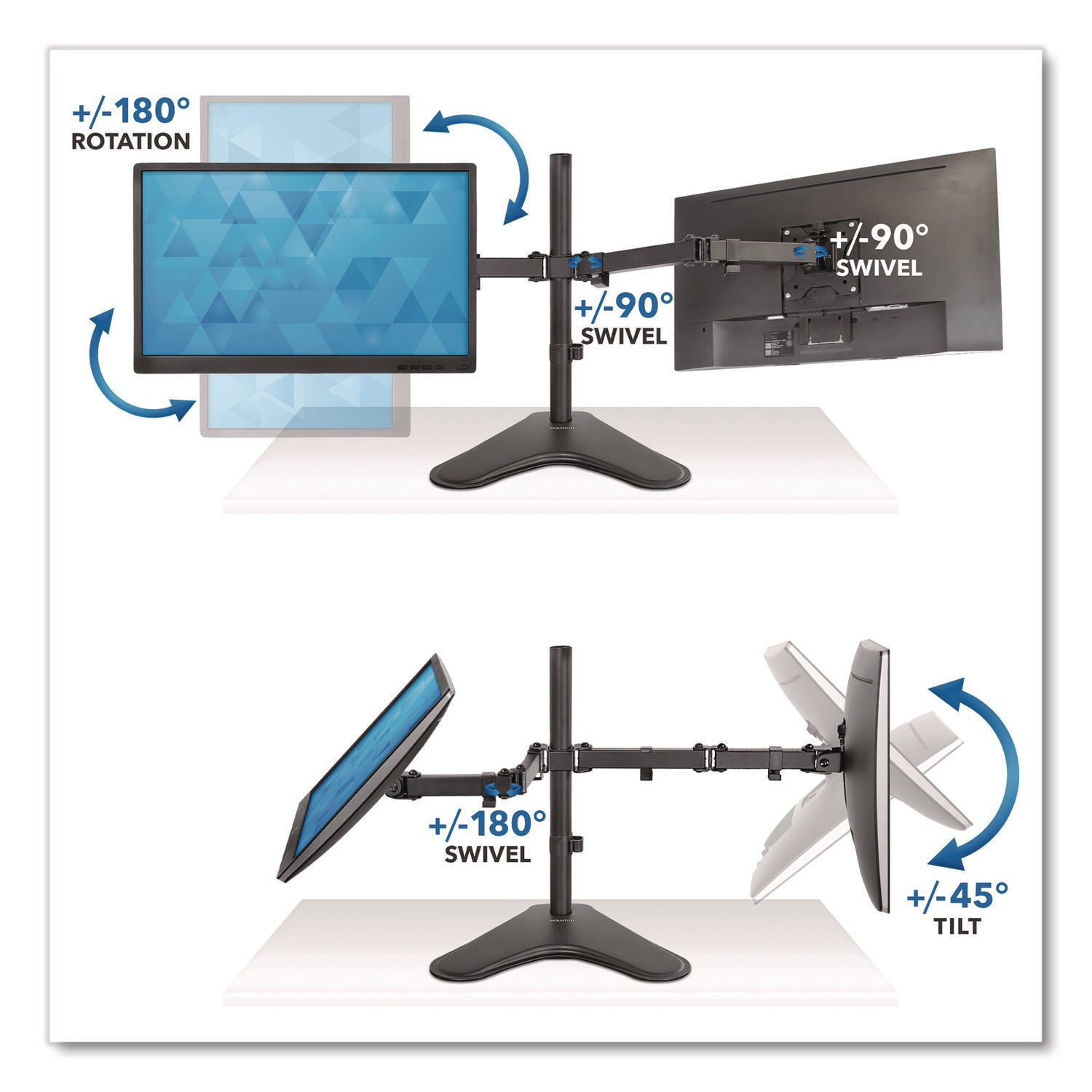 Dual Monitor Desk Stand, For 19" to 32" Monitors, 36.4" x 11" x 18.3", Black, Supports 17.6 lb