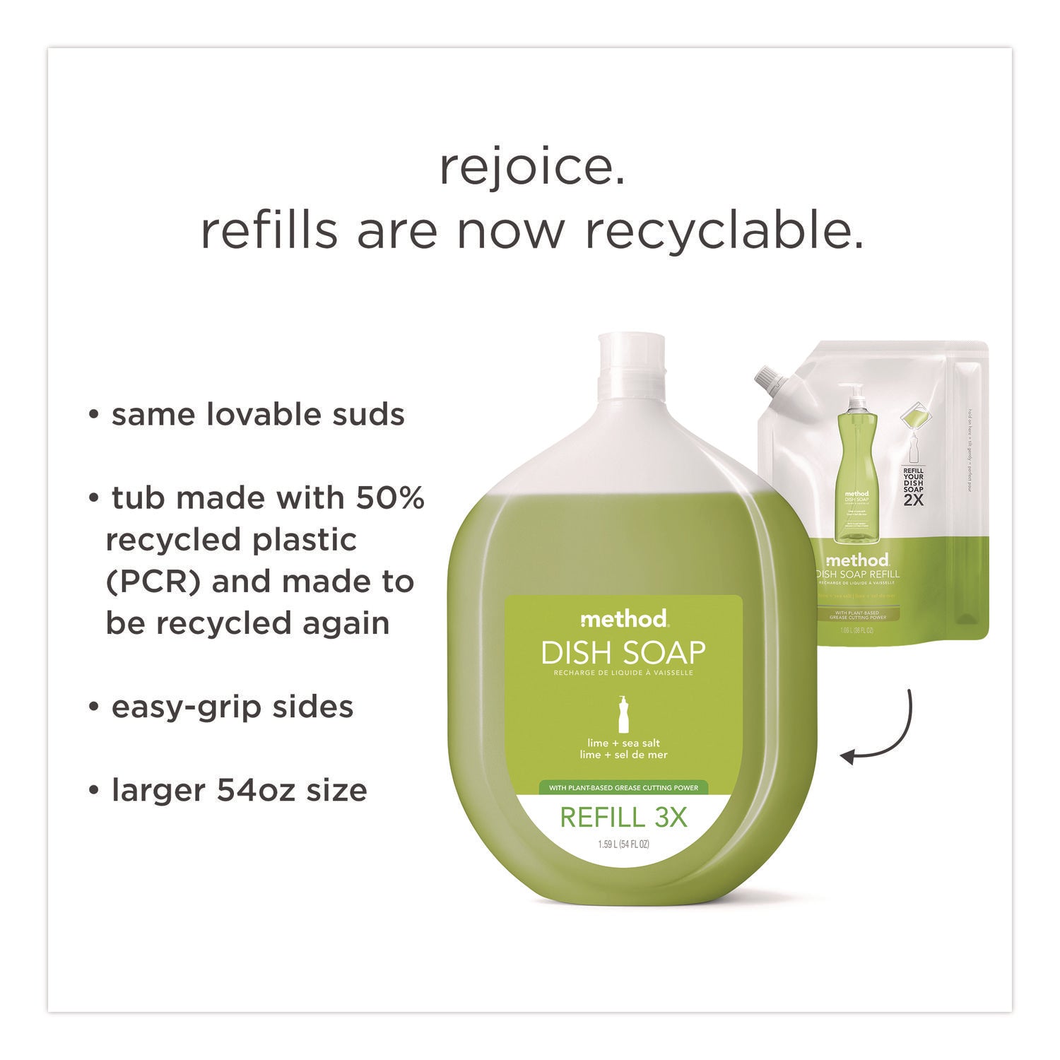 Dish Soap Refill, Lime and Sea Salt Scent, 54 oz Bottle