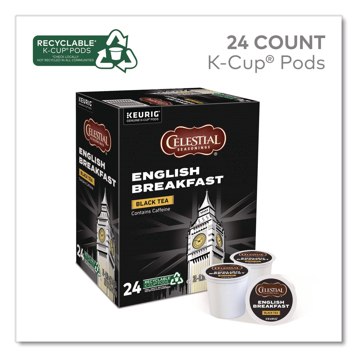 Celestial Seasonings&reg; English Breakfast Black Tea K-Cup - Compatible with Keurig Brewer - Black Tea - 24 / Box