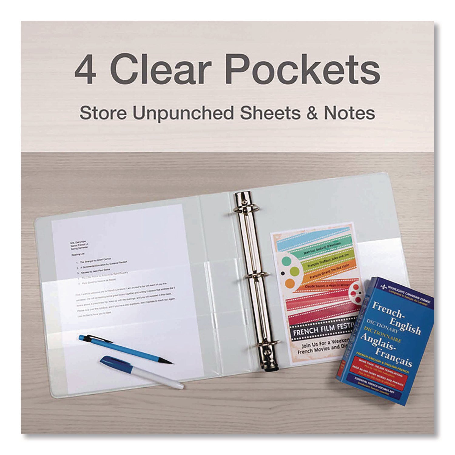 Cardinal Premier ONE-TOUCH Easy Open Locking Slant-D Ring Binder, 1.5" Capacity, Letter Size, 375 Sheet Capacity, 3 D-Rings, 4 Pockets, White, 1 Each