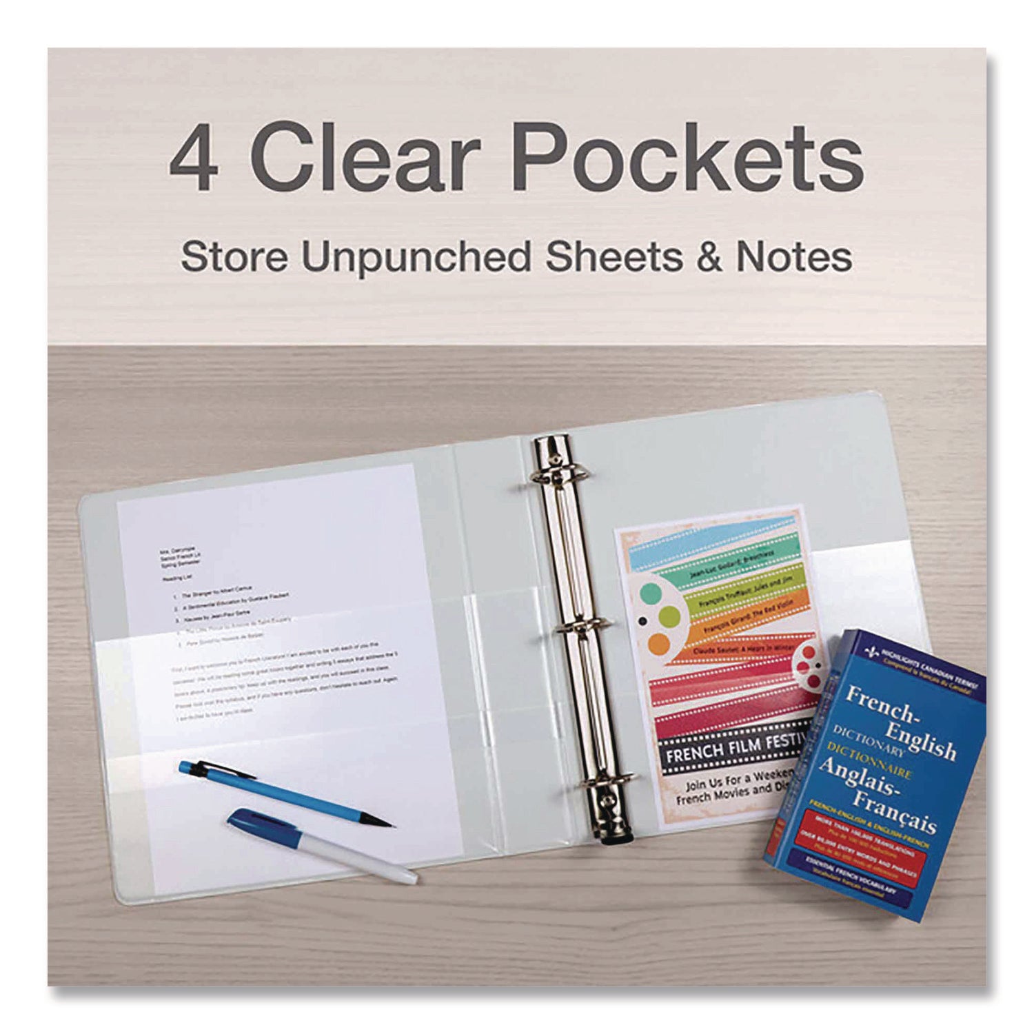 Cardinal Premier ONE-TOUCH Easy Open Locking Slant-D Ring Binder, 3" Capacity, 650 Sheets, Letter Size, 3 Rings, 4 Pockets, White, 1 Each