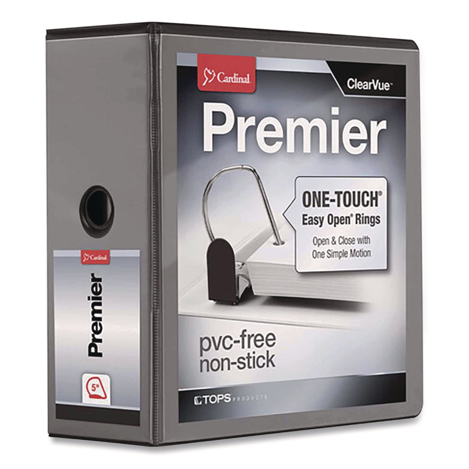 Cardinal Premier ONE-TOUCH Easy Open Locking Slant-D Ring Binder, 5" Capacity, Letter Size, 1050 Sheet Capacity, 3 D-Rings, 4 Pockets, Black, 1 Each