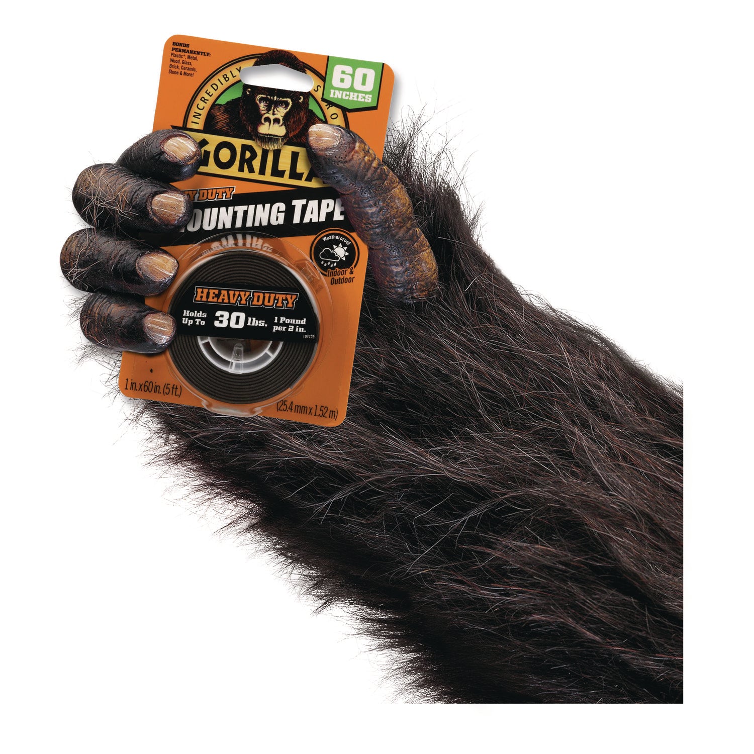 6055002 Gorilla 1 In. x 60 In. Black Heavy Duty Double-Sided Mounting Tape (30 Lb. Capacity)