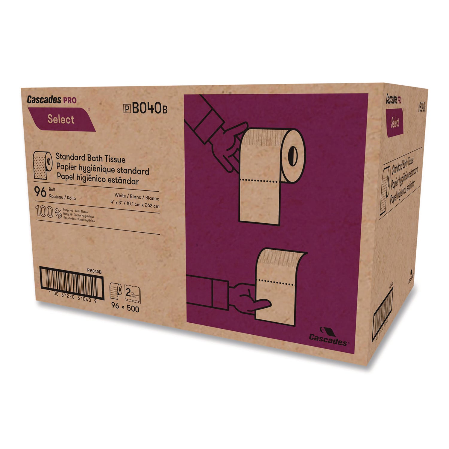 2 Ply - 4" Width x 3.20" Length - 500 Sheets/Roll - White - Fiber - 96 / Carton
