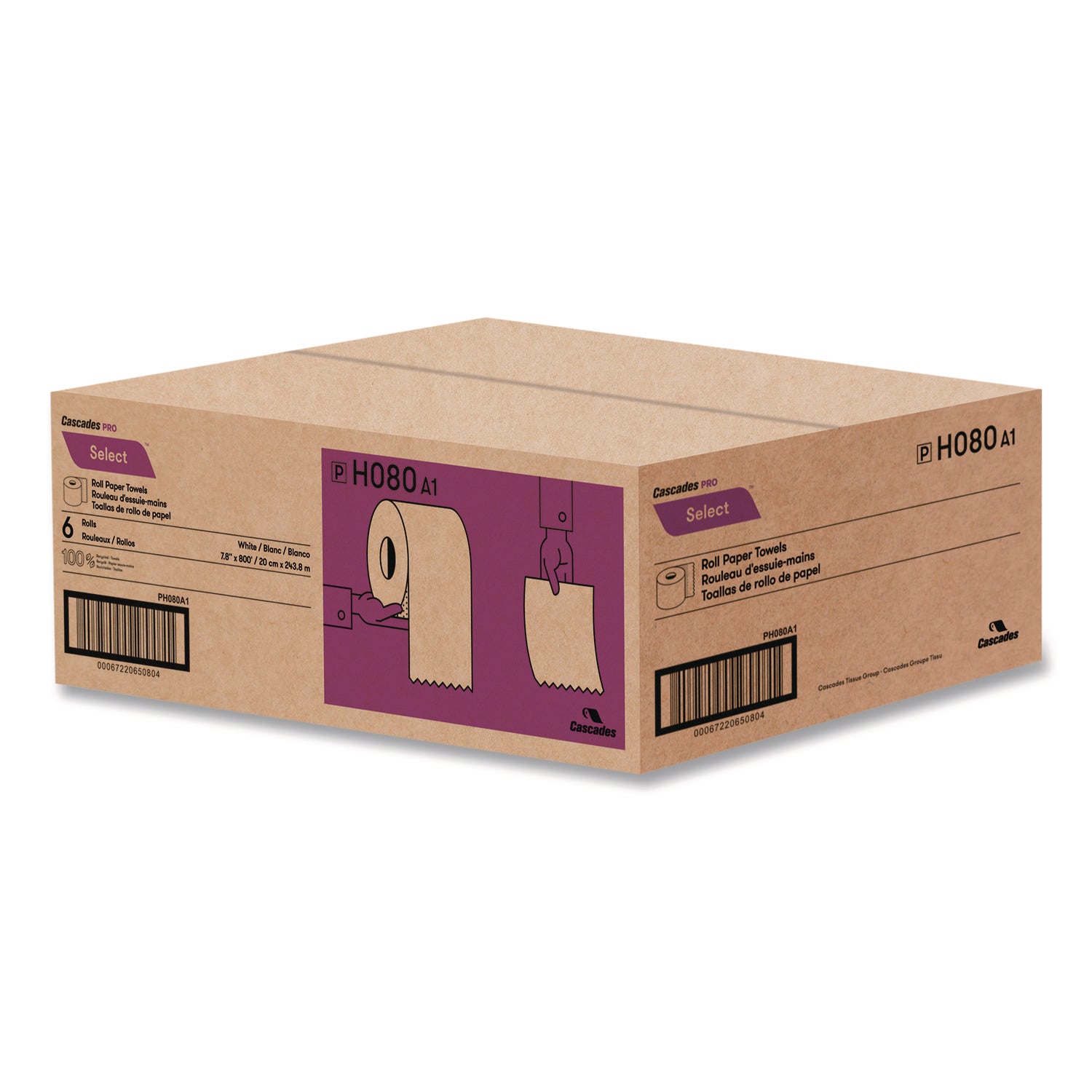 Select Roll Paper Towels, 1-Ply, 7.9" x 800 ft, White, 6 Rolls/Carton