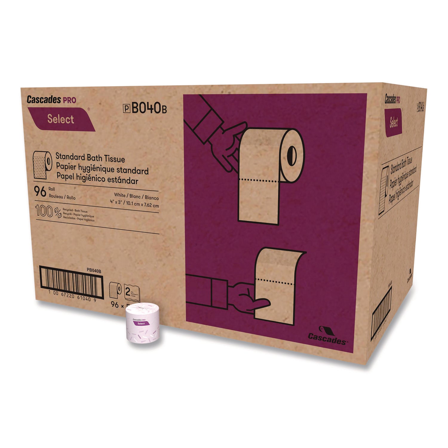 2 Ply - 4" Width x 3.20" Length - 500 Sheets/Roll - White - Fiber - 96 / Carton