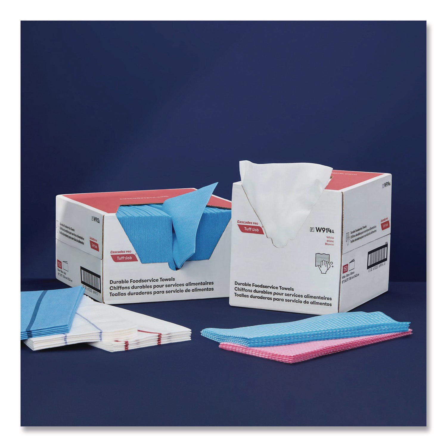Tuff-Job S900 Antimicrobial Foodservice Towels, 12 x 24, White/Red, 150/Carton