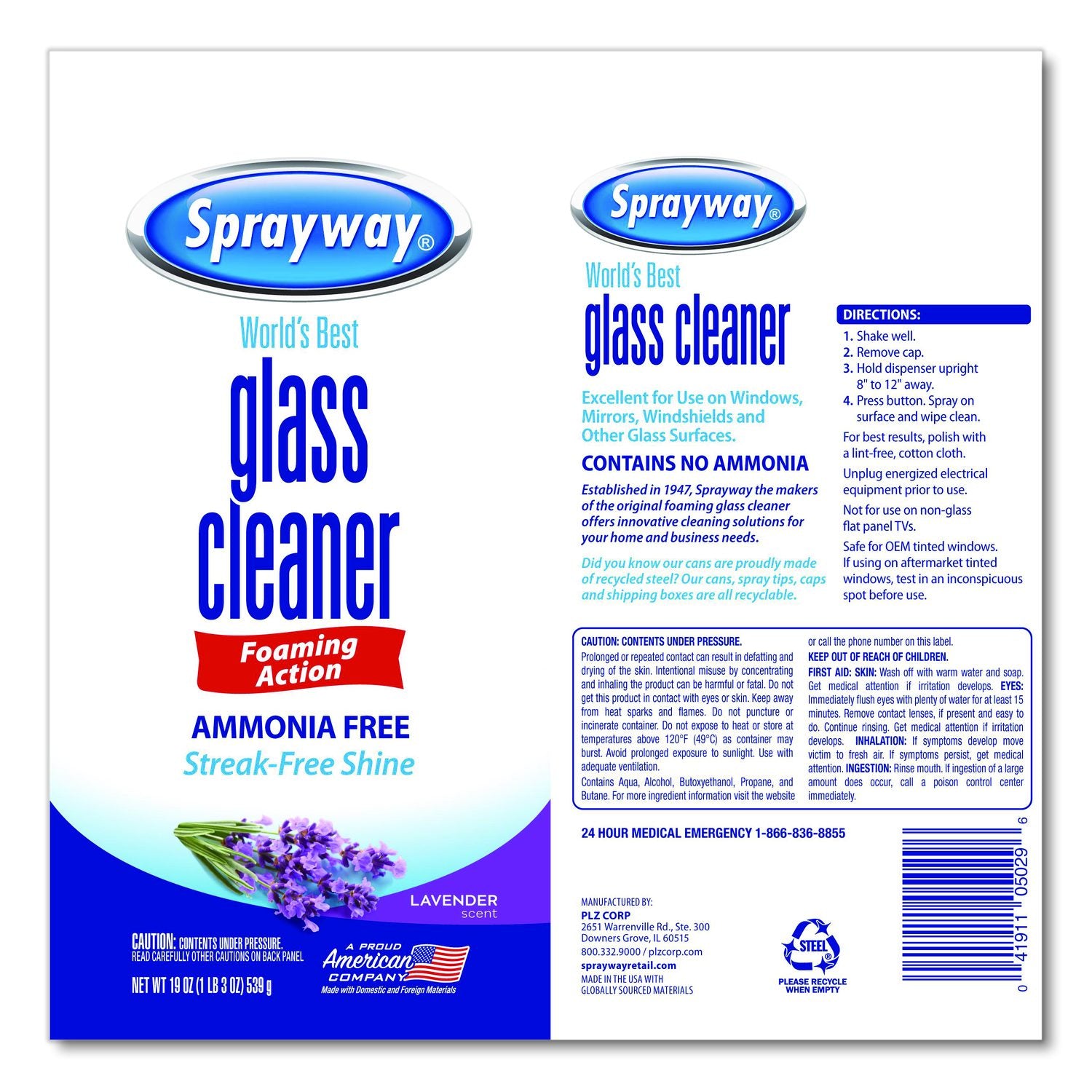 Glass Cleaner, 19 Oz Aerosol Spray, 6/Carton