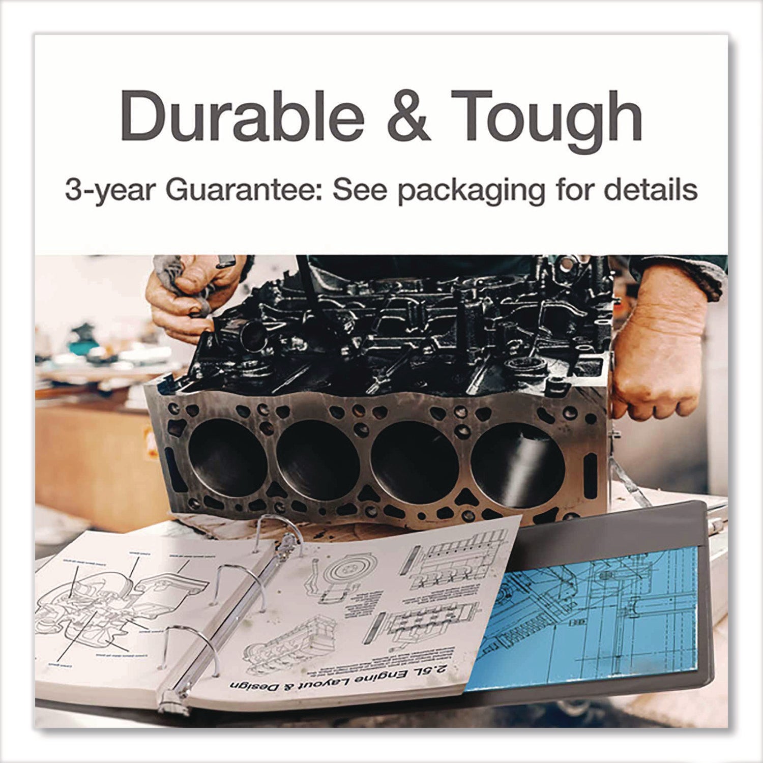 Cardinal Xtralife ClearVue Locking Slant-D 3-Ring Binder, 2" Capacity, Letter Size, 540 Sheet, 2 Pockets, Black, Polyolefin, Non-stick, PVC-free, Clear Overlay, Cold & Crack Resistant, 1 Each
