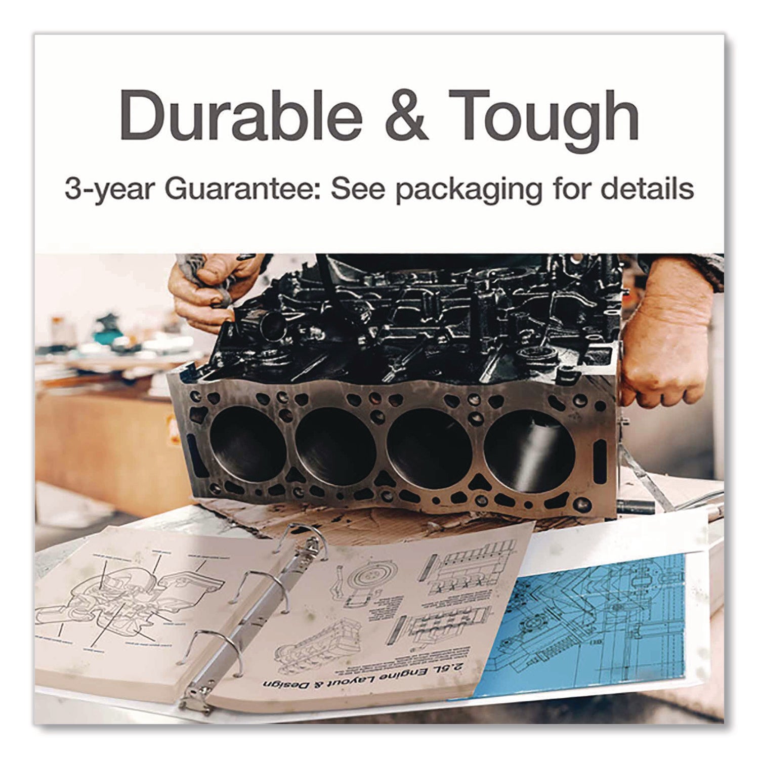 Cardinal Xtralife ClearVue Locking Slant-D 3" Binder, Letter Size, 725 Sheet Capacity, 3 D-Rings, 2 Inside Pockets, Polyolefin, White, Non-stick, PVC-free, Clear Overlay, Cold & Crack Resistant, 1 Each