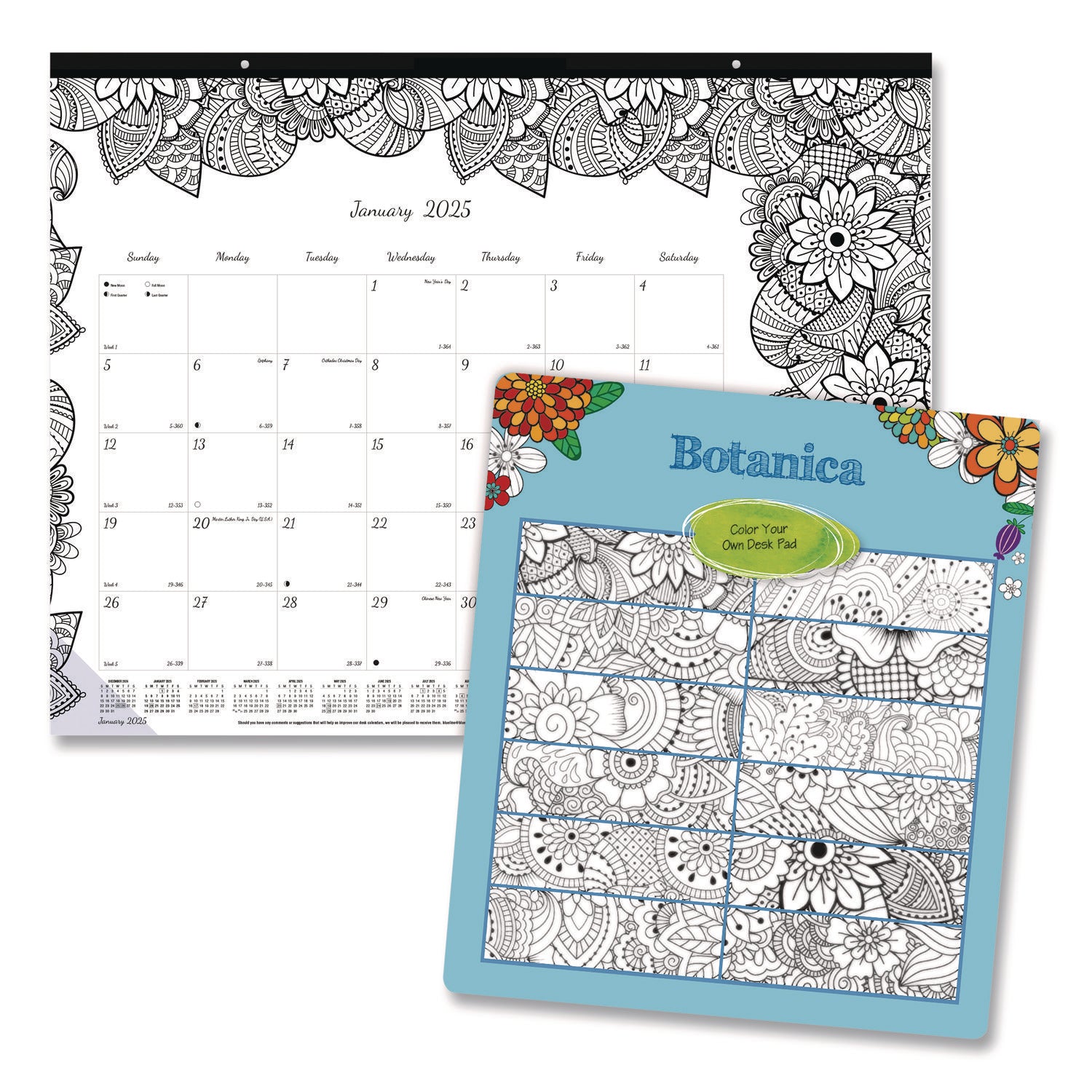 Julian Dates - Monthly - January 2026 to December 2026 - 1 Month Single Page Layout - Desk Pad - White - Chipboard - 17" Height x 22" Width - Tear-off, Compact, Reinforced - 1 Each