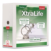 Cardinal Xtralife ClearVue Locking Slant-D Binder, 5" Capacity, Letter Size, 3 D-Rings, 2 Inside Pockets, White, Polyolefin, Non-stick, PVC-free, Clear Overlay, Cold & Crack Resistant, 1 Each