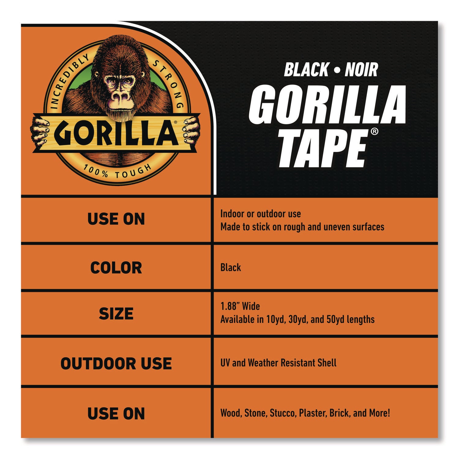 105629 Gorilla 1.88 In. x 30 Yd. Heavy-Duty Duct Tape, Black