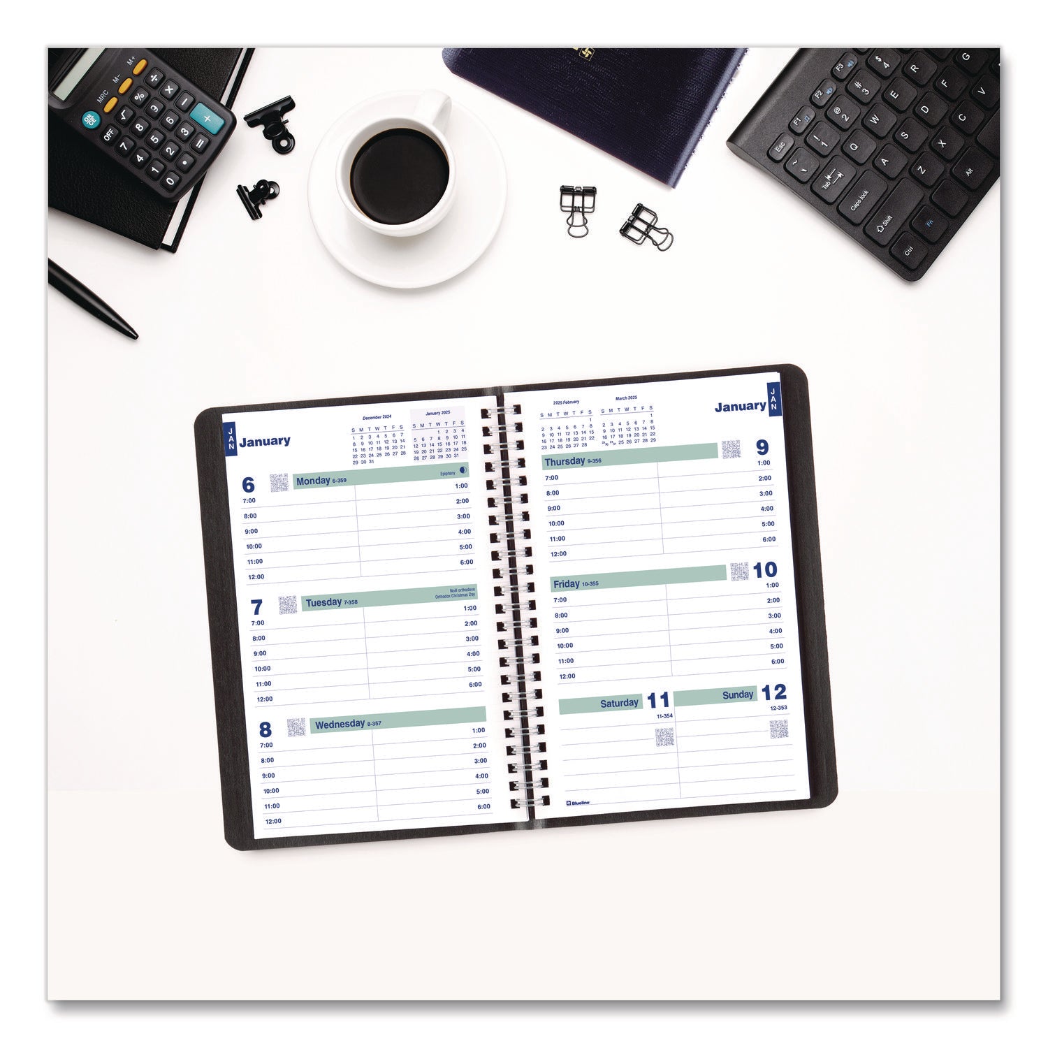 Plan and Link Weekly Planner, 8" x 5", Black Cover, 12-Month (Jan to Dec): 2025