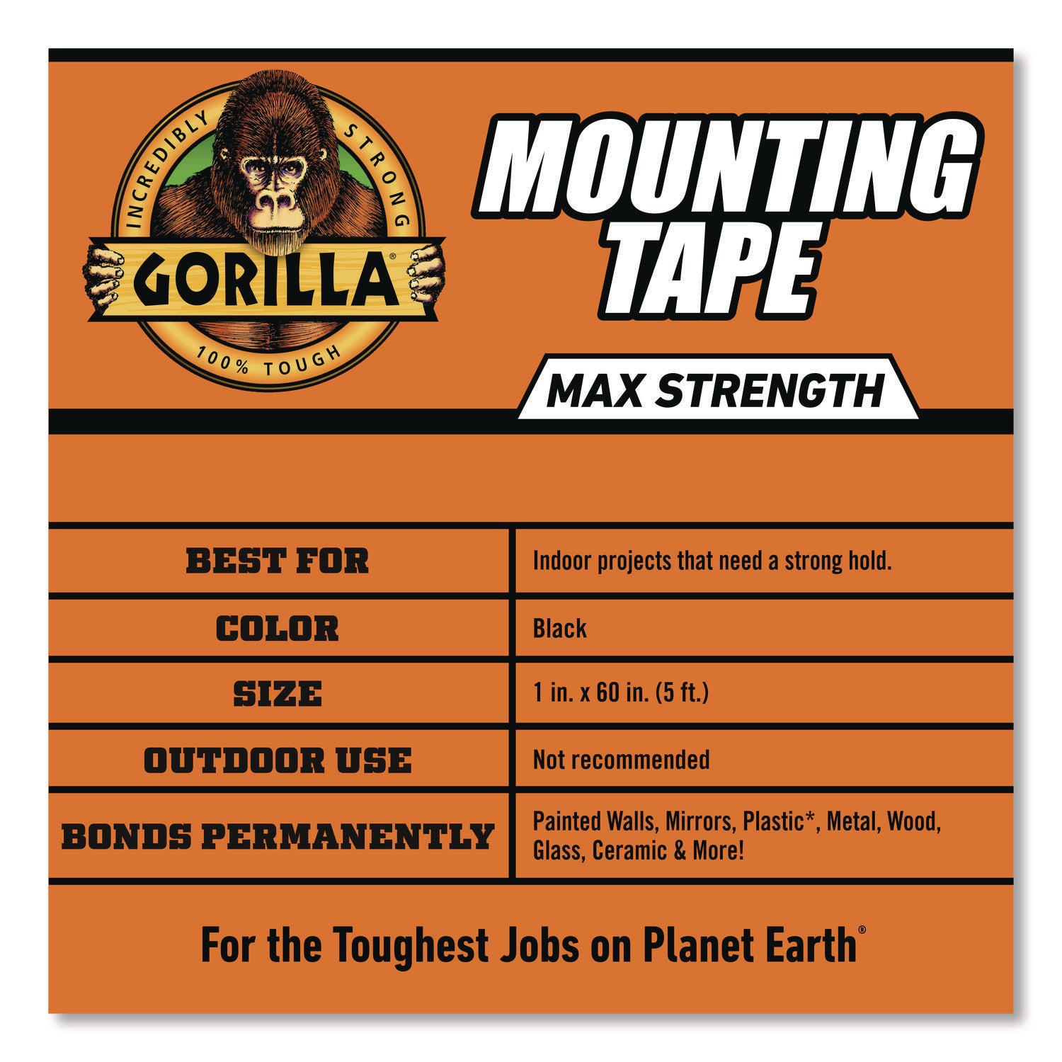 5 ft Length x 1" Width - Black - For Mounting, Multi Surface, Indoor - 1 Each
