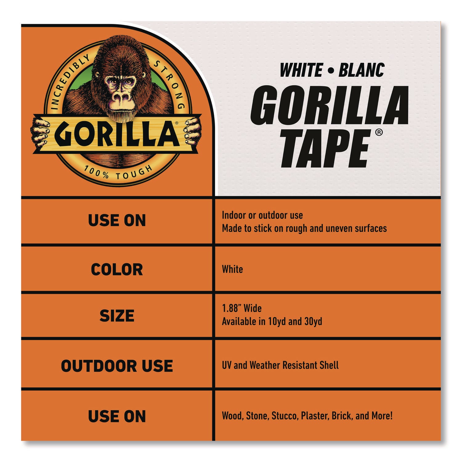 6025001 Gorilla 1.88 In. x 30 Yd. Heavy-Duty Duct Tape, White