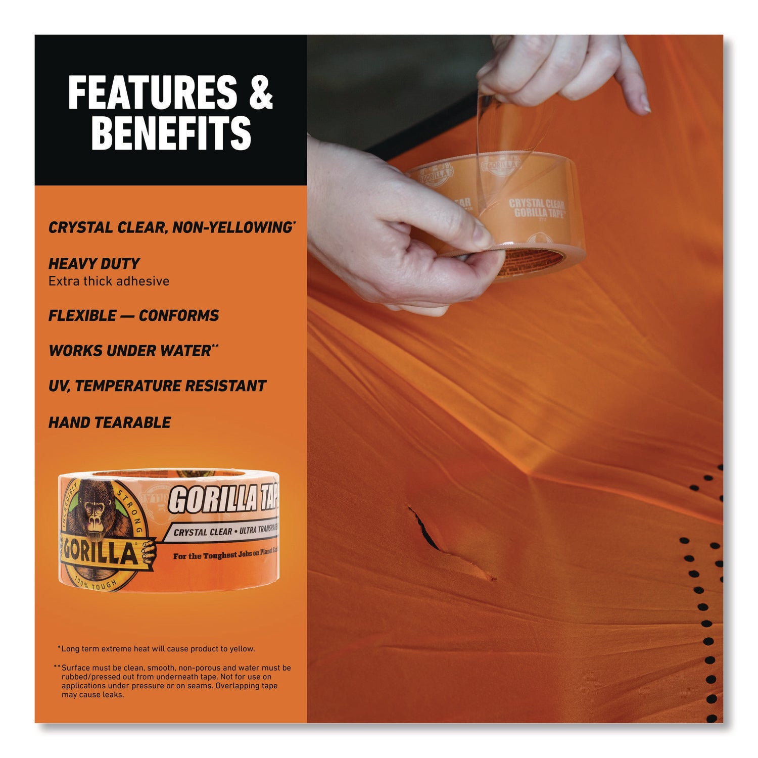 6060002 Gorilla 1.88 In. x 18 Yd. Crystal Clear Duct Tape, Clear