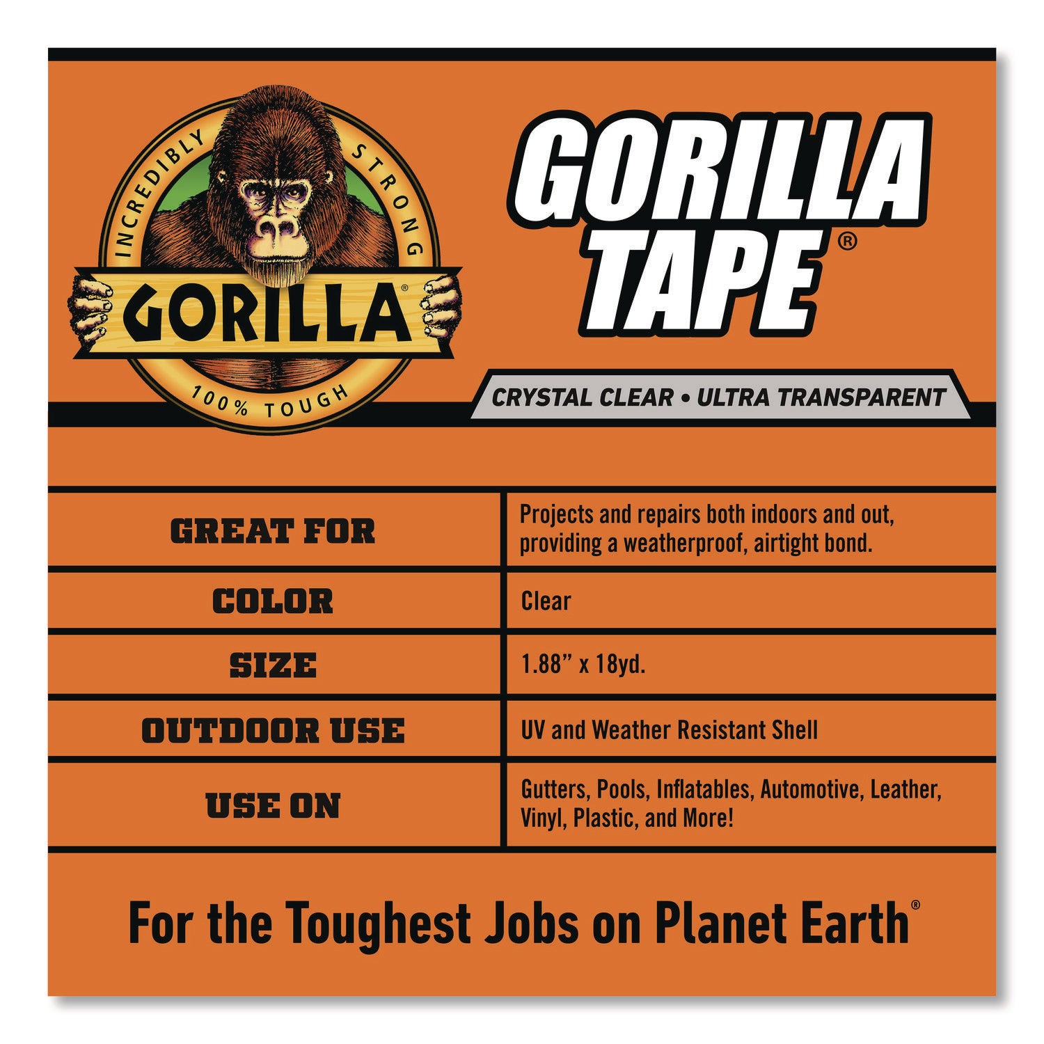 6060002 Gorilla 1.88 In. x 18 Yd. Crystal Clear Duct Tape, Clear