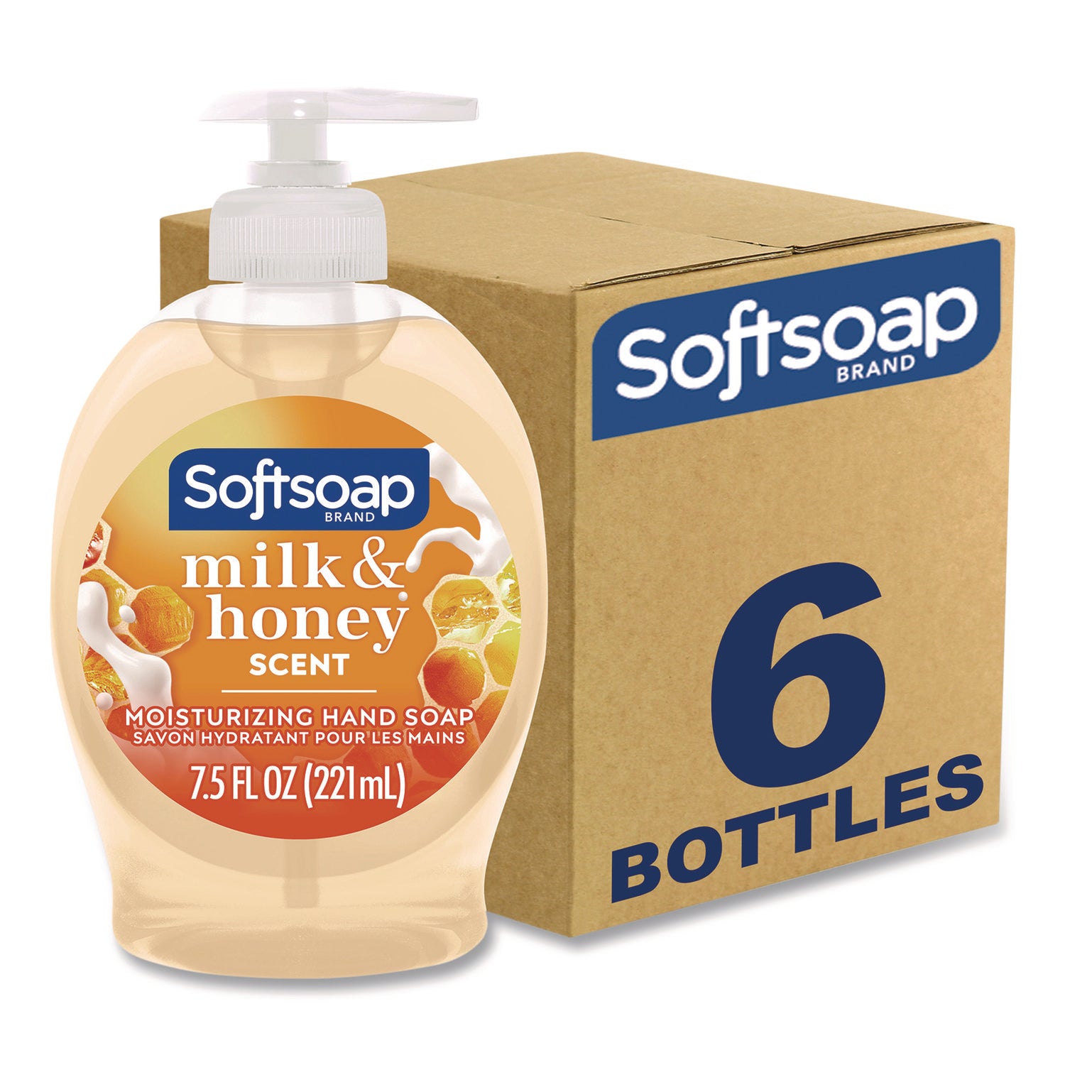 Liquid Hand Soap Pumps, Milk and Honey Scent, 7.5 oz, 6/Carton
