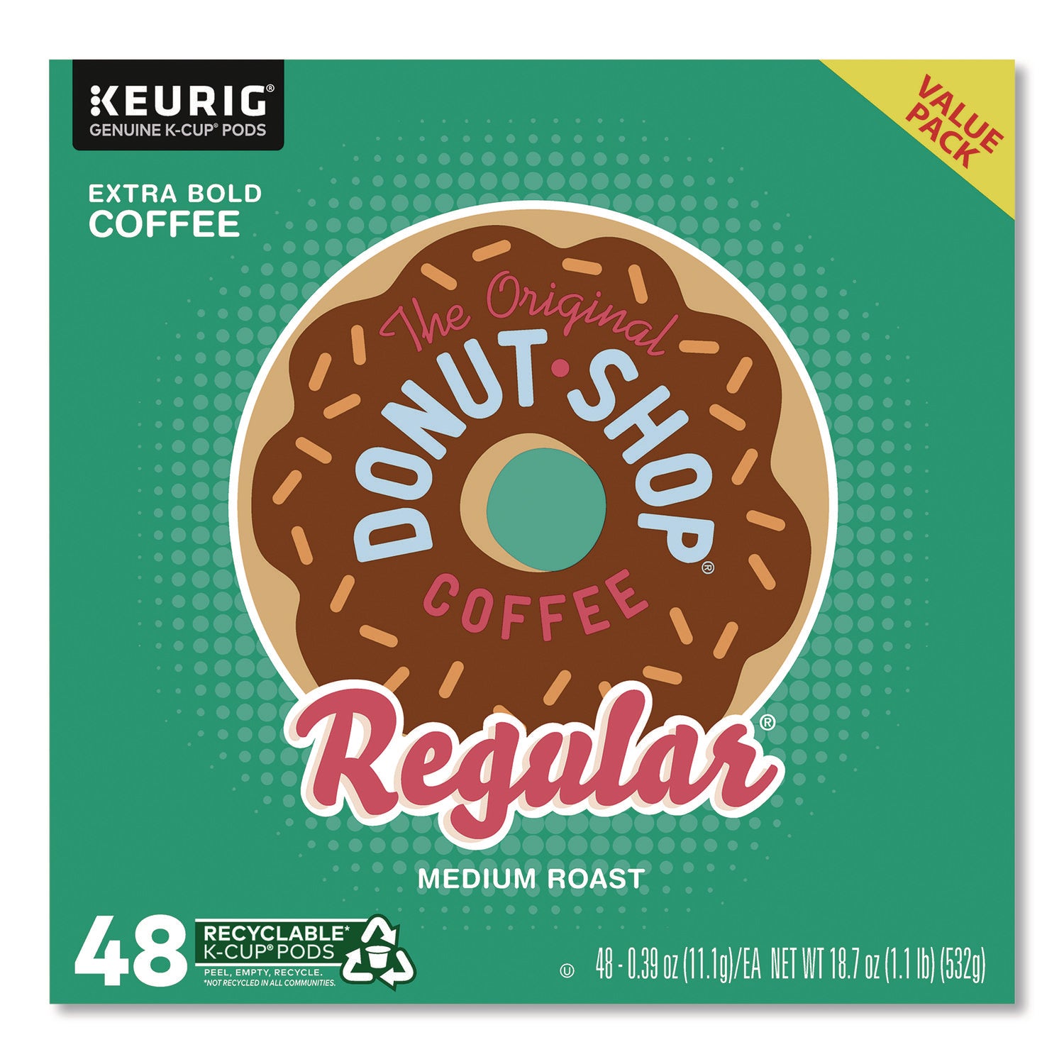 Donut Shop Coffee K-Cups, Regular, 0.39 oz, 48/Box