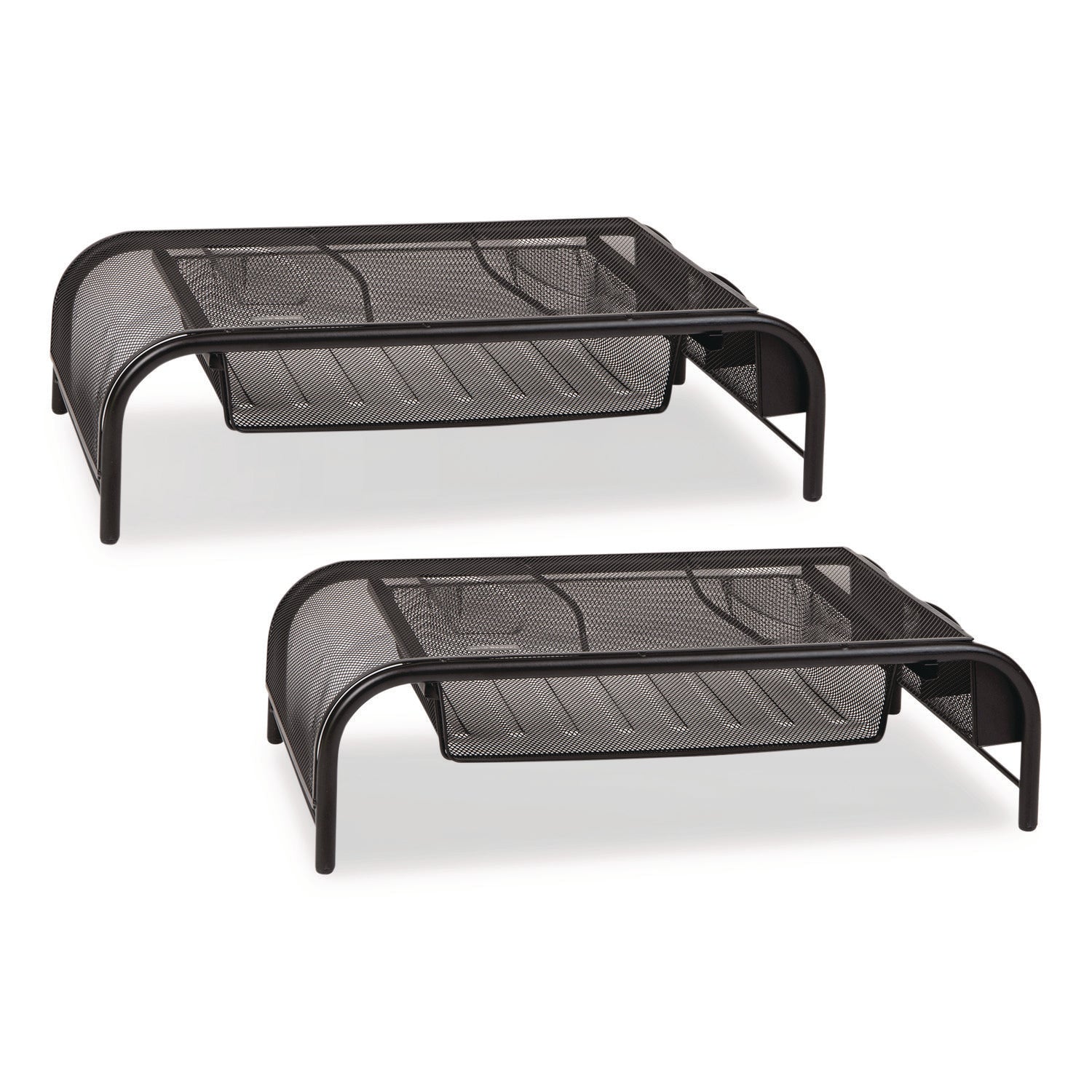 Metal Mesh Monitor Stand with Paper Tray, 20" x 11.5" x 5.5", Black, Supports 33 lb, 2/Pack