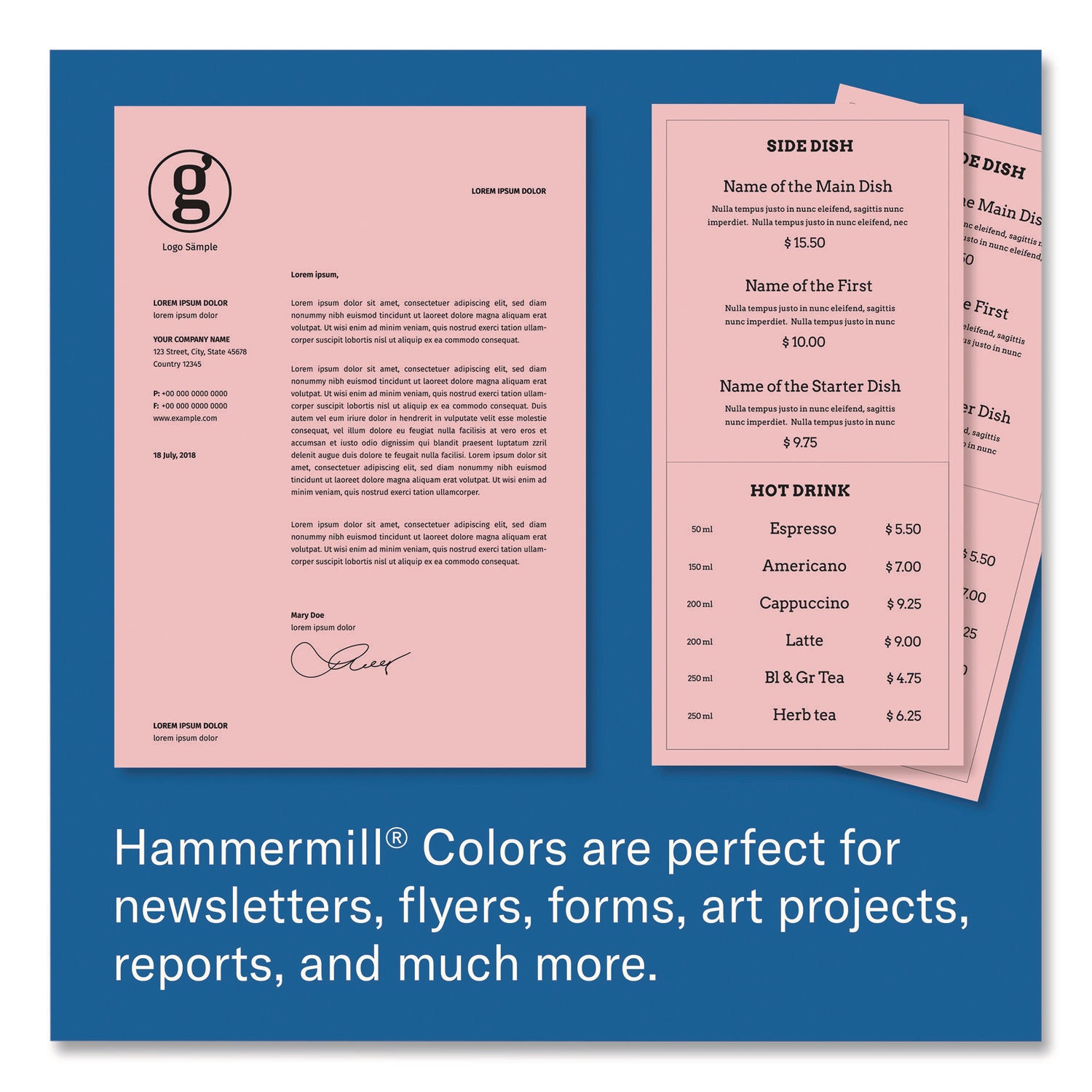 Colors Print Paper, 24 lb Bond Weight, 8.5 x 11, Pink, 500/Ream
