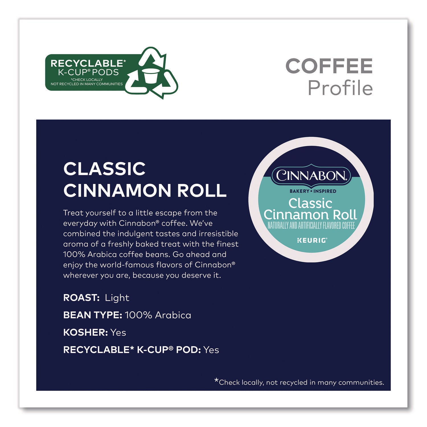 Classic Cinnamon Roll Coffee K-Cups, 0.33 oz, 48/Box