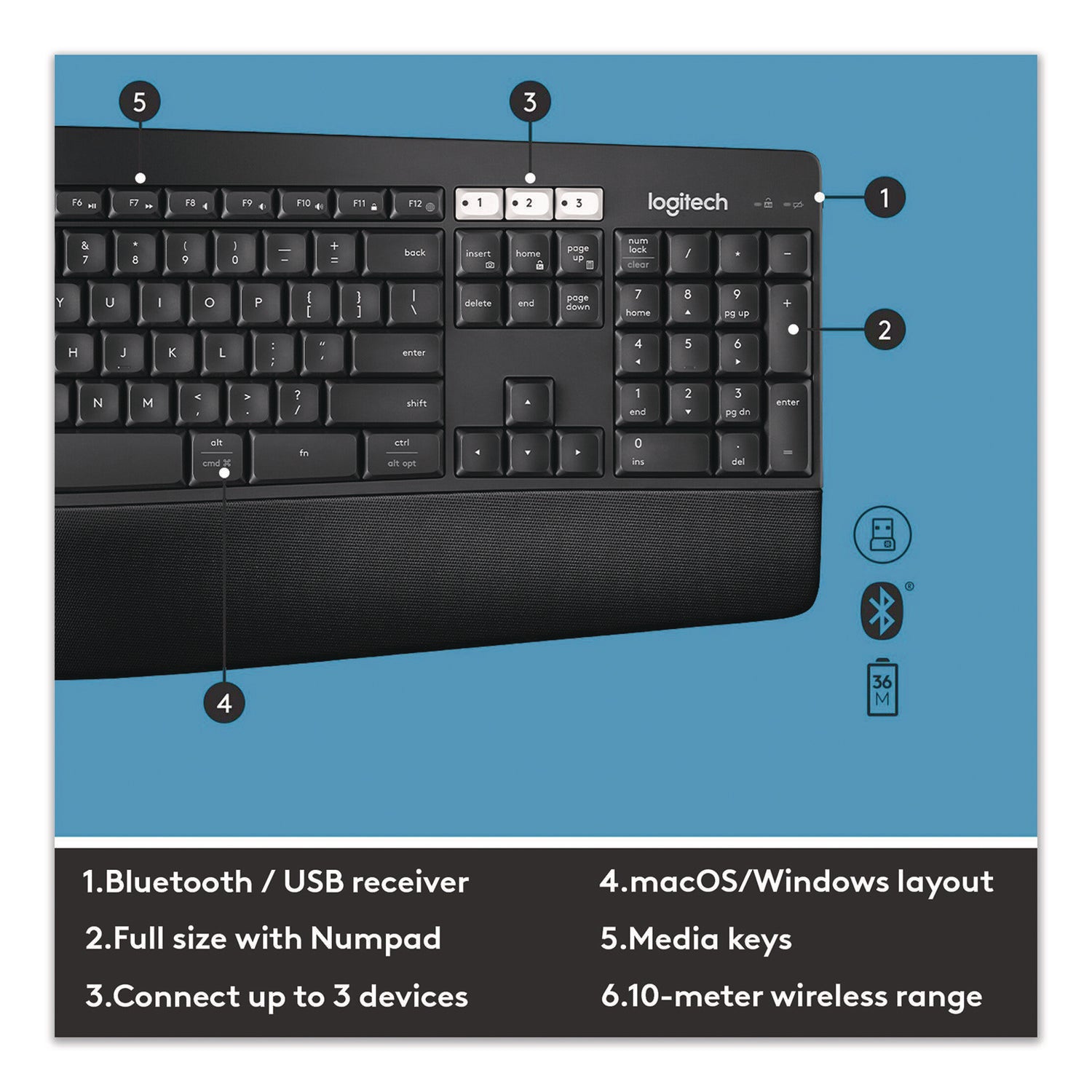 USB Wireless Bluetooth/RF Keyboard - USB Wireless Bluetooth/RF Mouse - Optical - 1000 dpi - 8 Button - Scroll Wheel - AAA, AA - Compatible with Desktop Computer, Smartphone, Notebook, Tablet for PC, Mac - 1 Each
