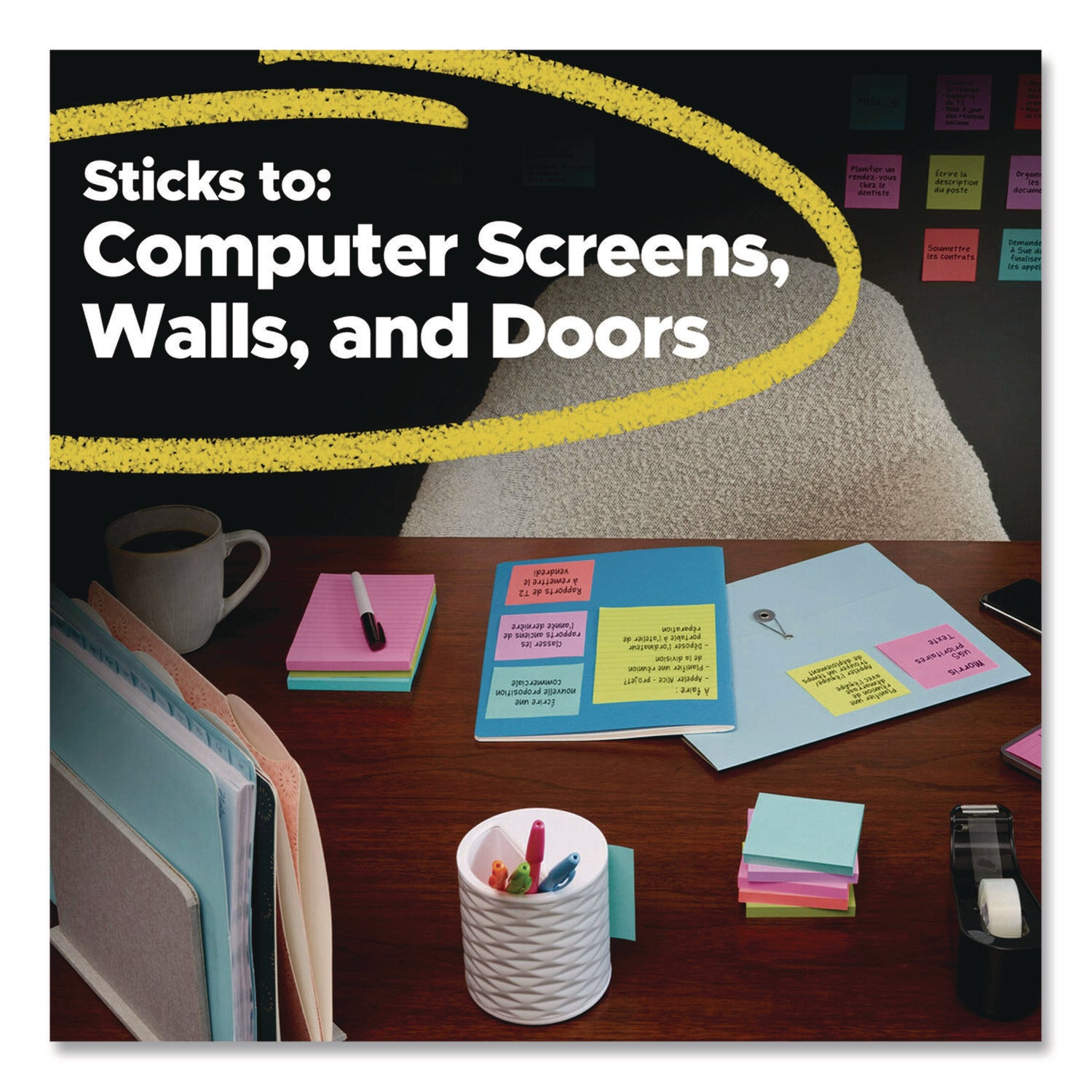 Super Sticky Pads in Canary Yellow, 3 x 3, 90 Sheets/Pad, 10 Pads/Pack