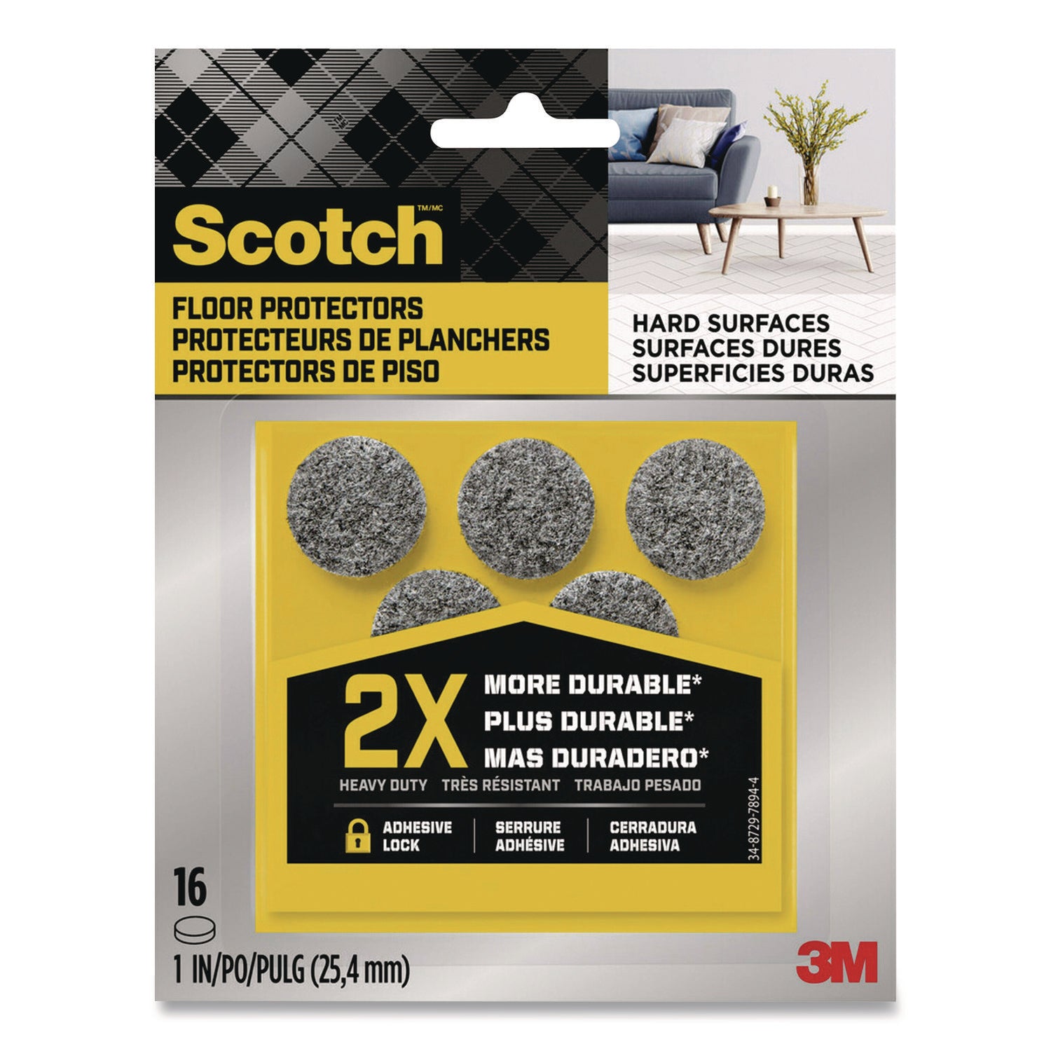 Felt Pad Protectors, 1" Diameter, Gray, 16/Pack