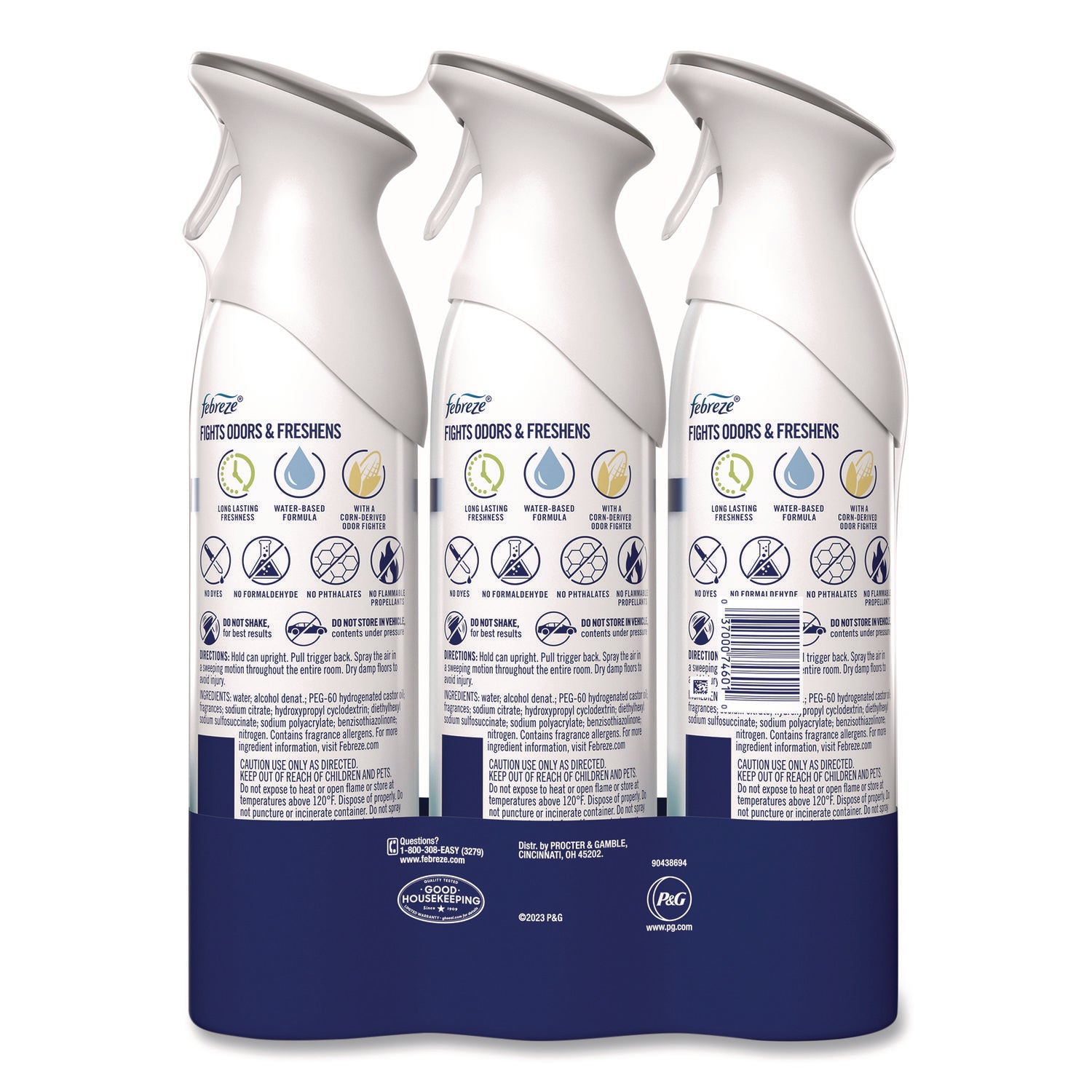Febreze Air Freshener Spray, Crisp Clean Scent, Odor Neutralizer, VOC-Free, Heavy Duty, 8.8 fl oz, 3 Pack