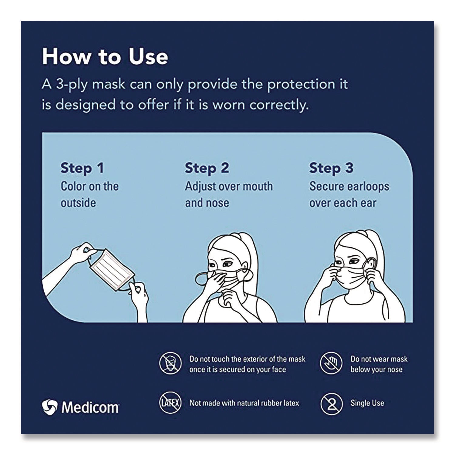 Three-Ply Disposable Face Mask, Paper, One Size Fits Most, 50/Box