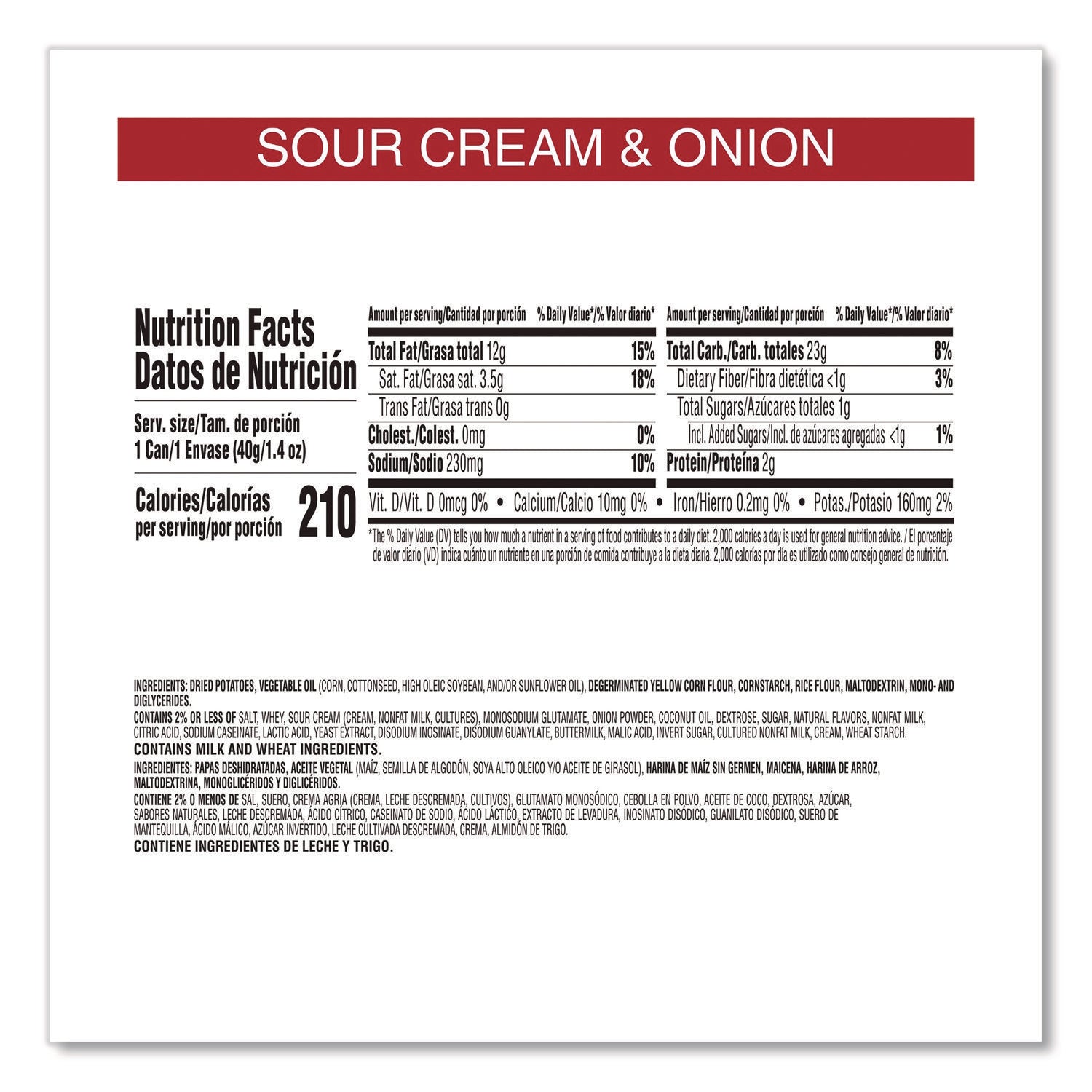 Grab and Go sour Cream and Onion Crisps, 1.4 oz Cans, 12/Box