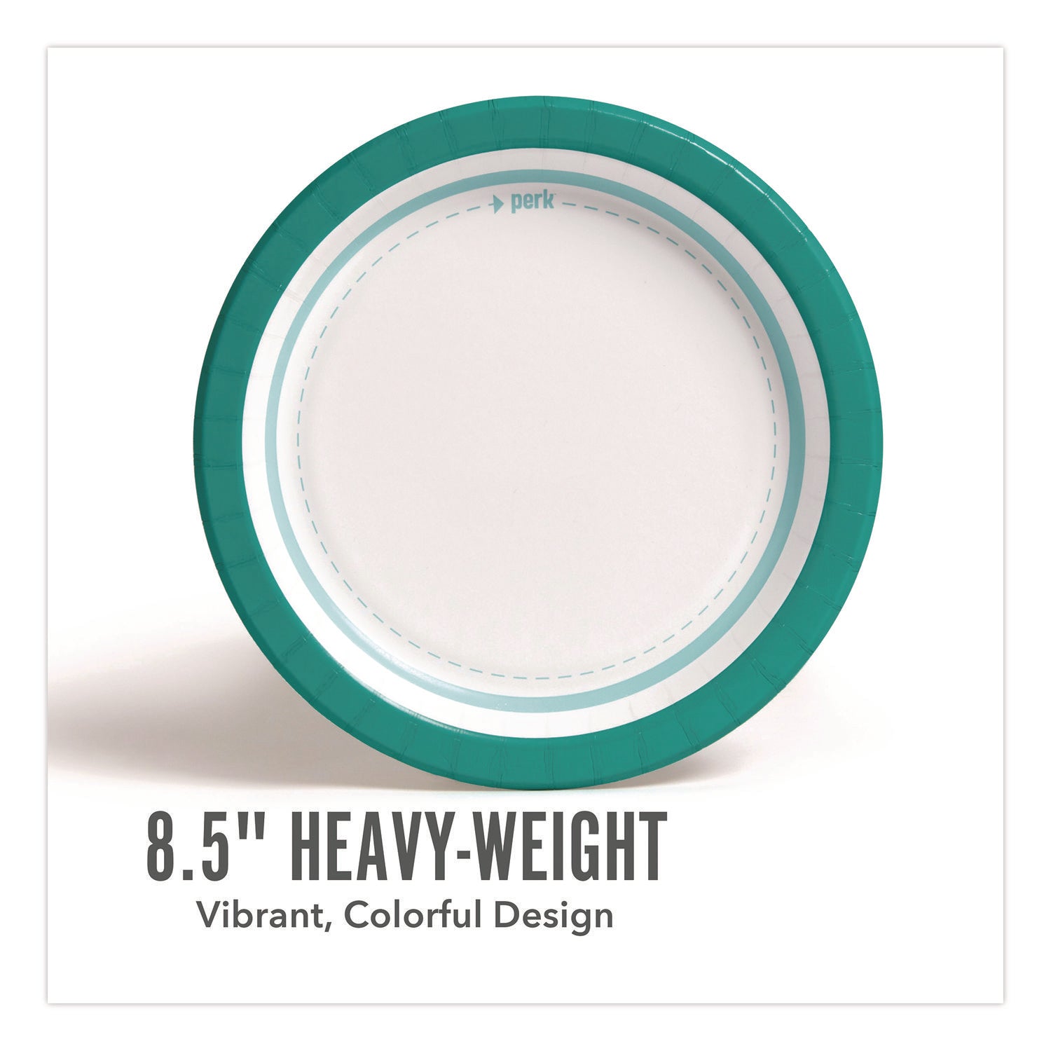 Medium-Weight Paper Plates, 8.5" dia, White/Teal, 500/Carton