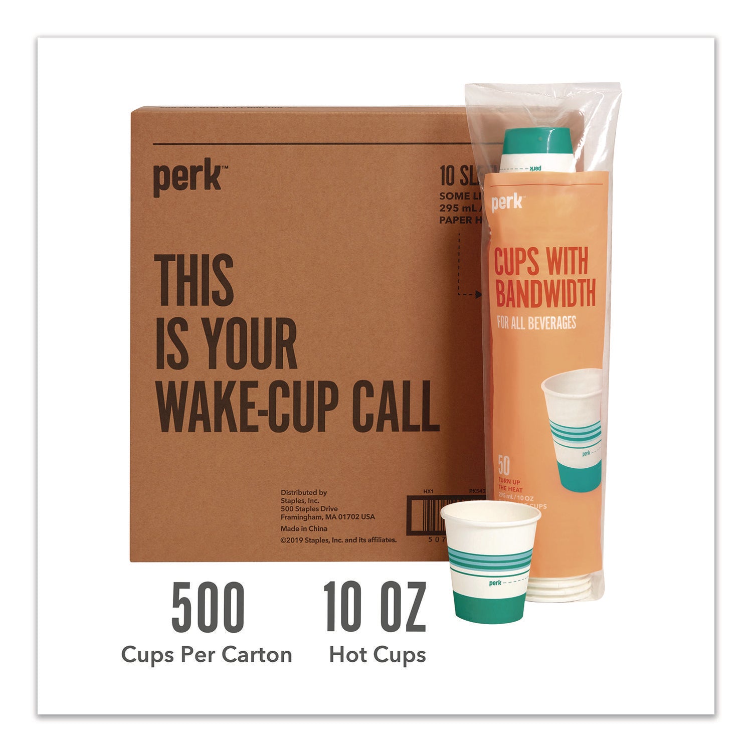Paper Hot Cups, 10 oz, White/Teal, 500/Carton
