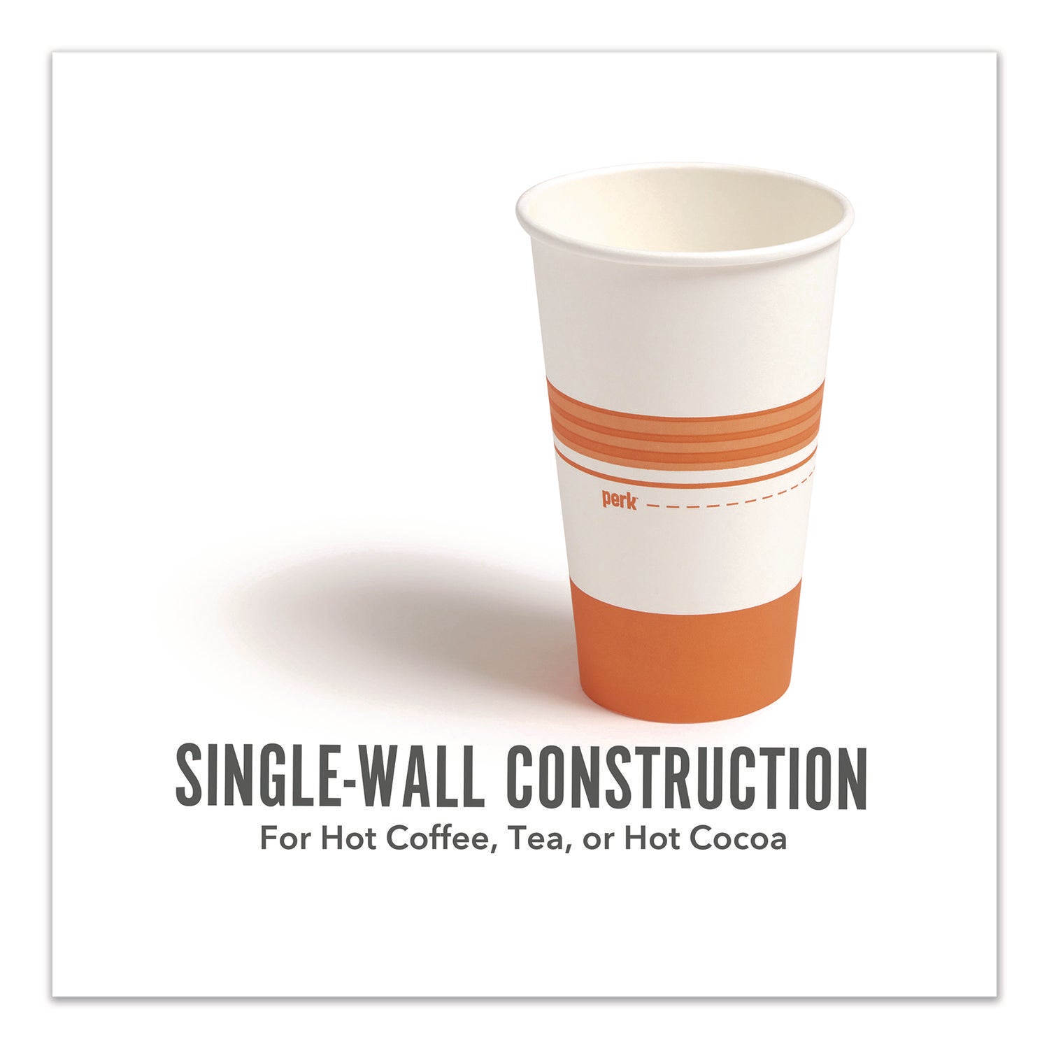 Paper Hot Cups, 16 oz, White/Orange, 500/Carton