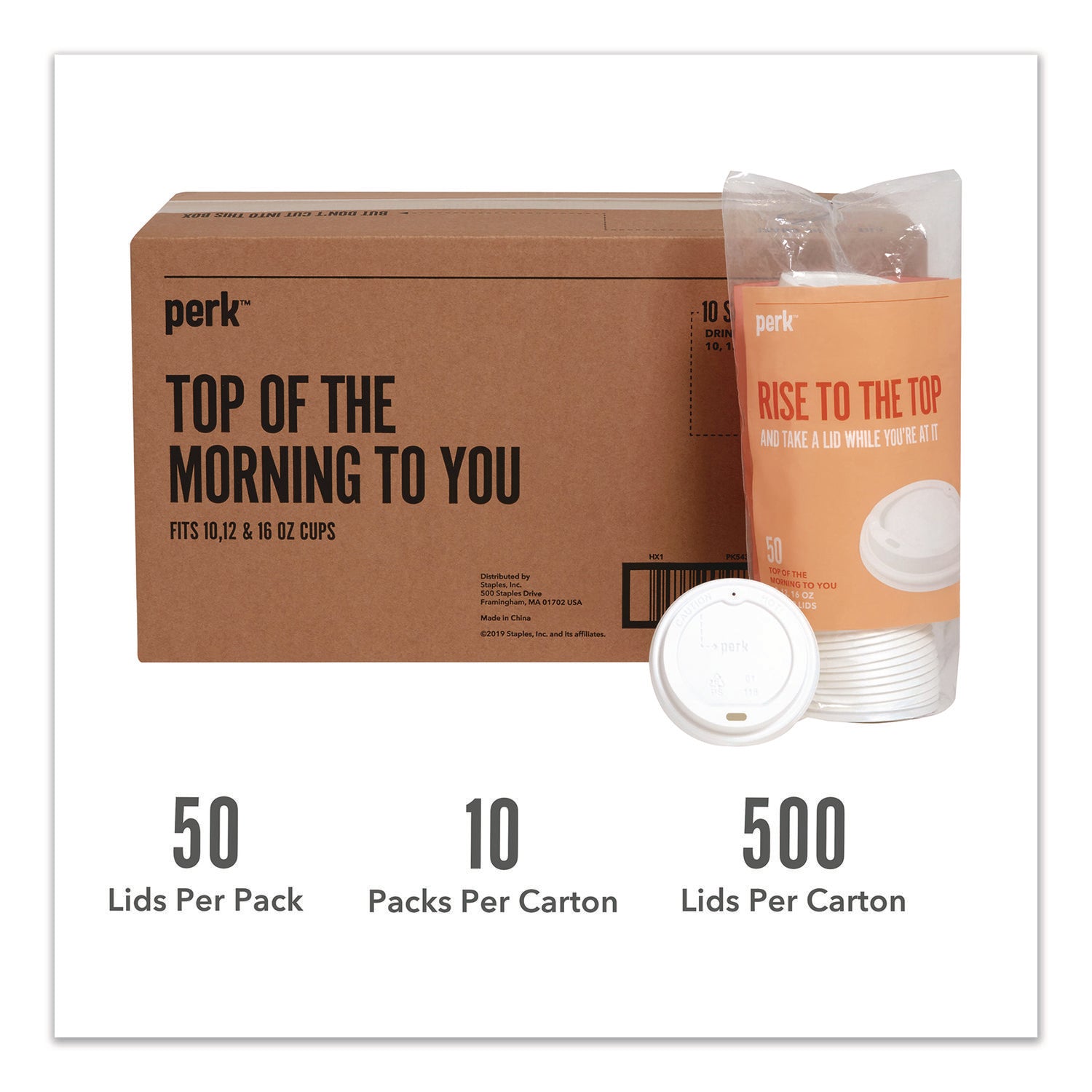 Plastic Hot Cup Lids, Fits 10 oz to 16 oz Hot Cups, White, 500/Carton