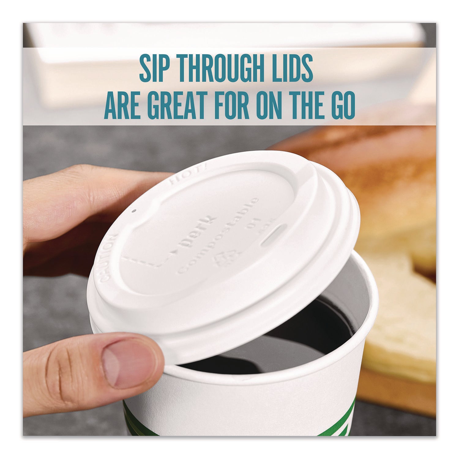Compostable Plastic Hot Cup Lids, Fits 10 oz to 16 oz Hot Cups, Plastic, White, 500/Carton