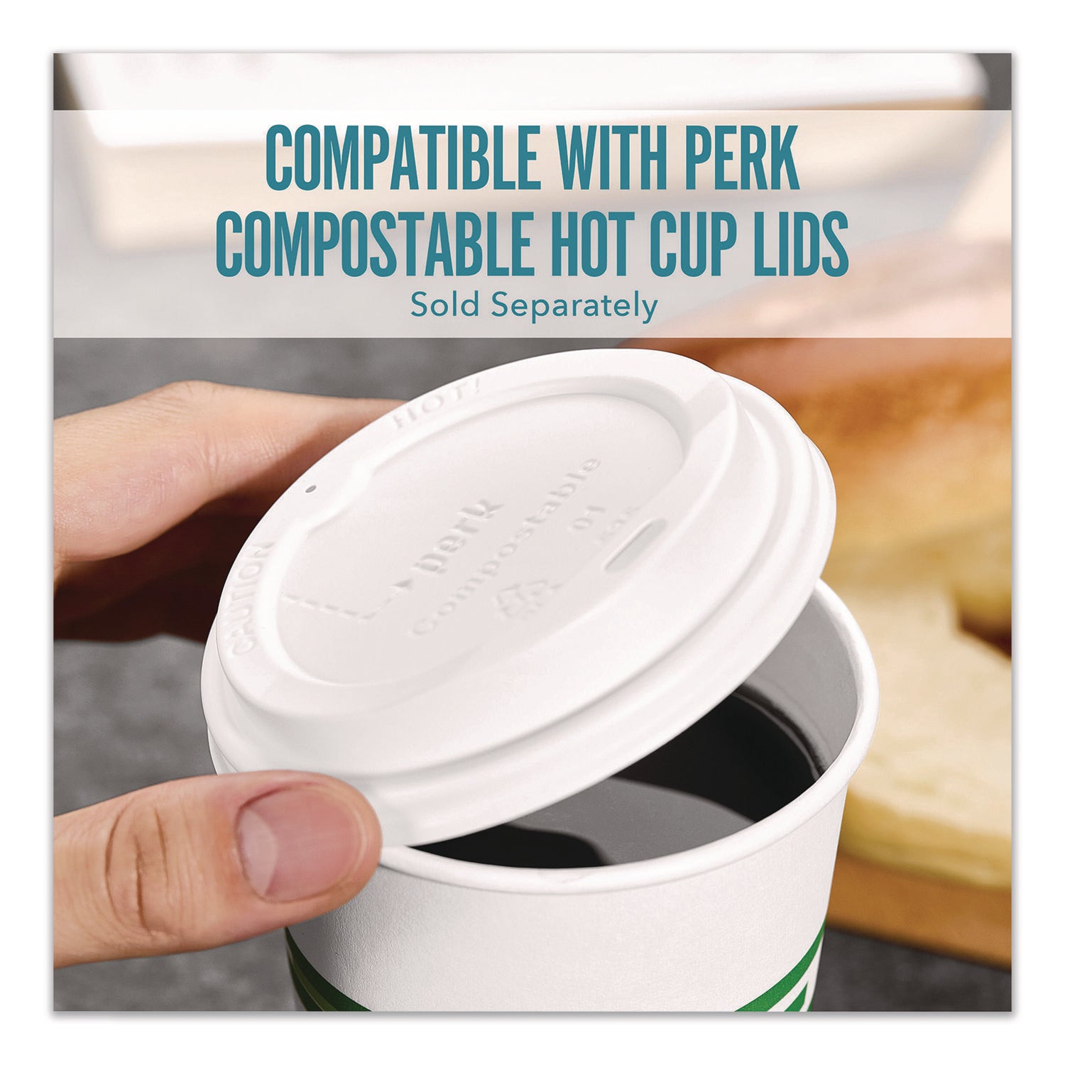Eco-ID Compostable Paper Hot Cups, 12 oz, White/Green, 500/Carton