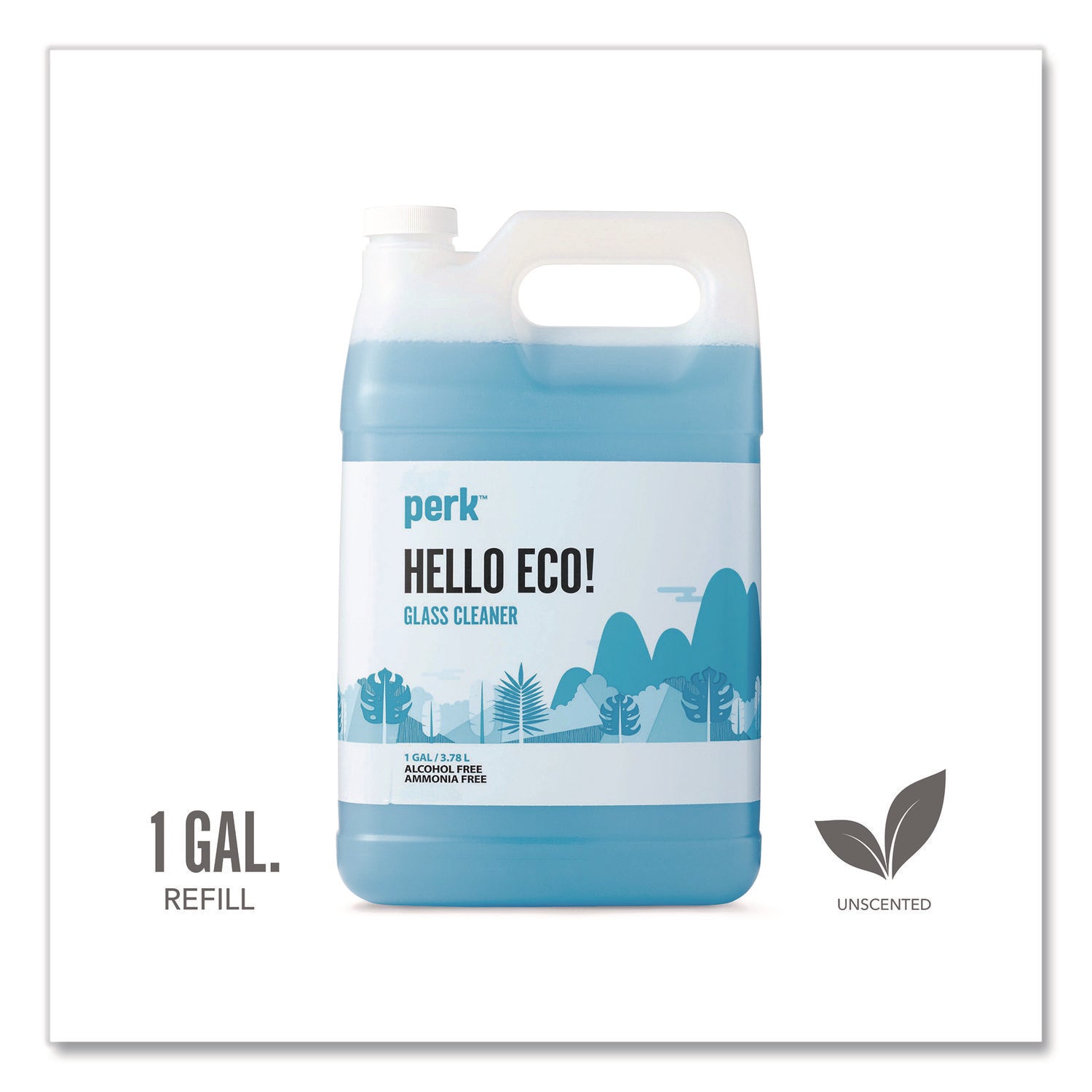 Hello Eco Glass Cleaner Refill, Unscented, 1 gal Bottle
